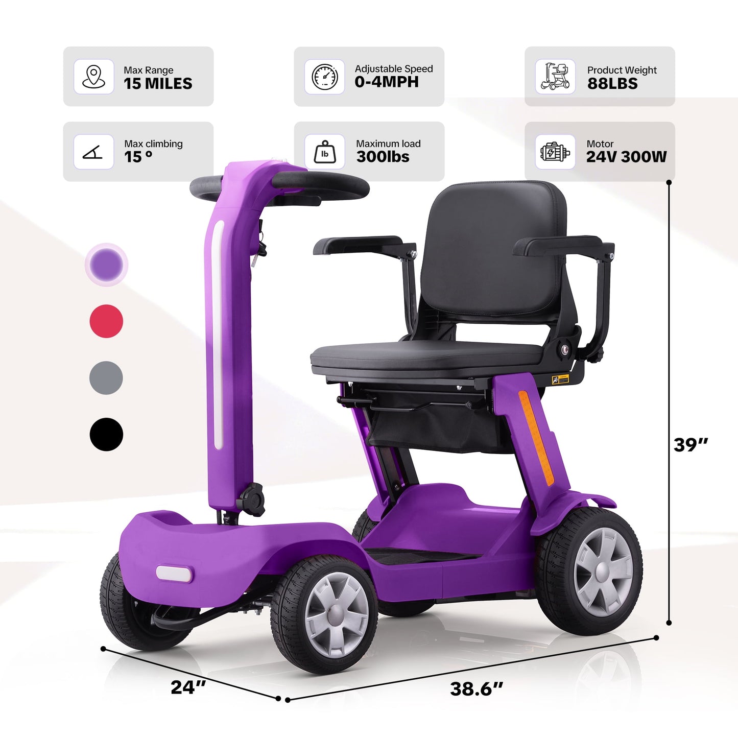 Upgrade Heavy Duty Mobility Scooter for Seniors-Electric Powered Wheelchair,Trunk-Friendly! Best Gift for Mom & Dad,Supports 300 lbs(Purple)