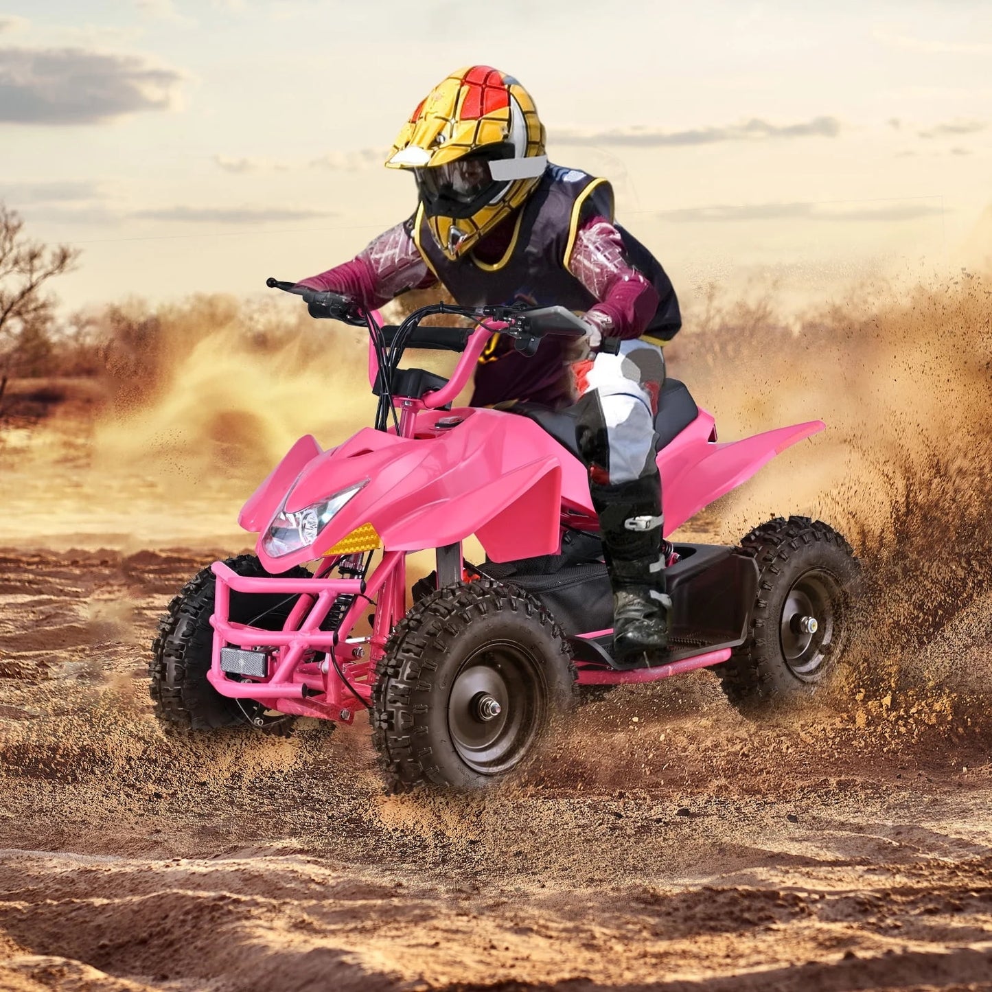 WAWA Electric ATV Dirt Quad,4-Wheeler Bike with 500W Motor,Parent Speed Control,Dual Suspensions, Age 13+(PINK)
