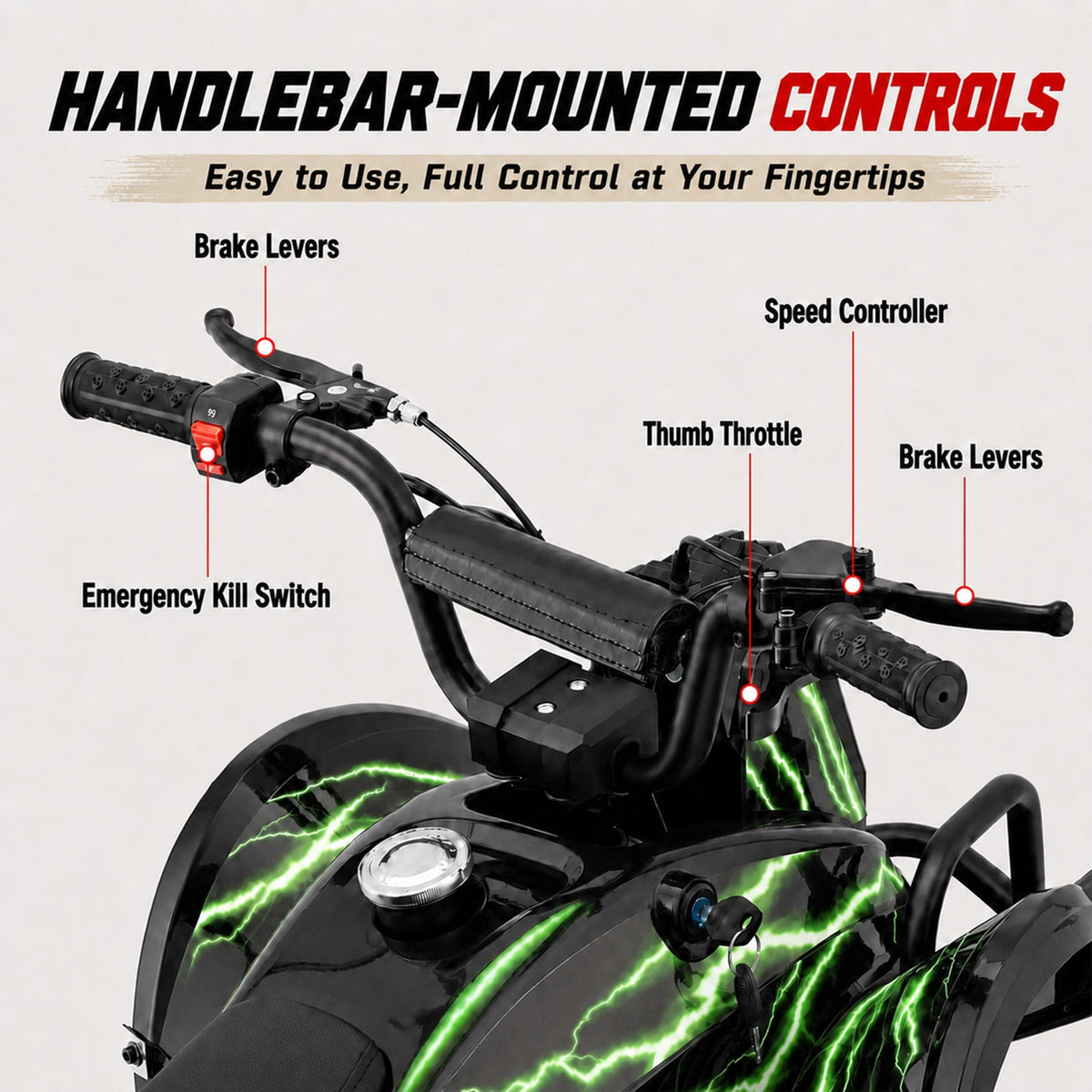 39cc Teen Gas ATV, Gas Powered 4 Wheeler for Teens 16+, 4-Stroke Beginner ATV, Up to 15 MPH, Adjustable Speed, Safety Switches, Front & Rear Brakes - Green