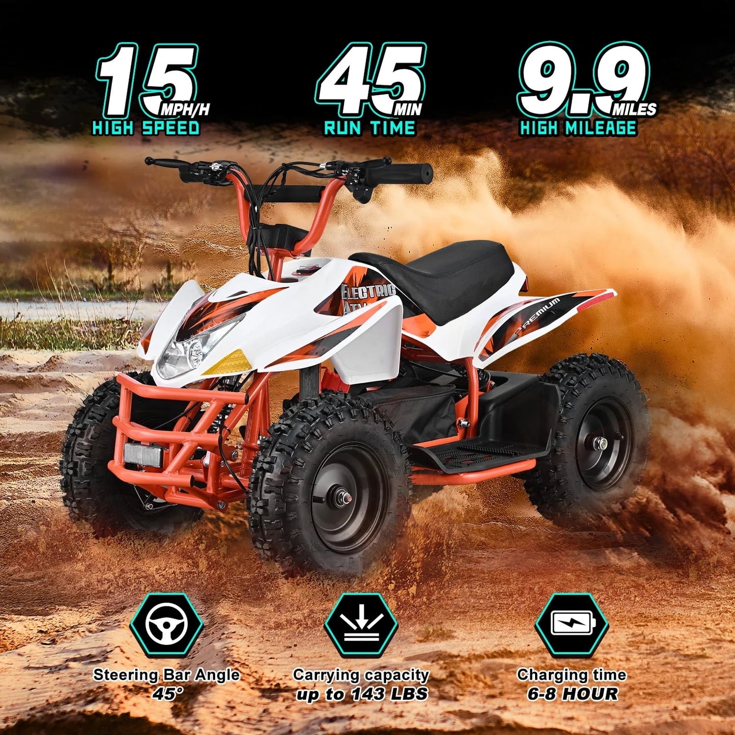 Aoemoe 500W Ride-On Racer – 15mph Speed, 36V Battery, 45–60 Min Play, Orange