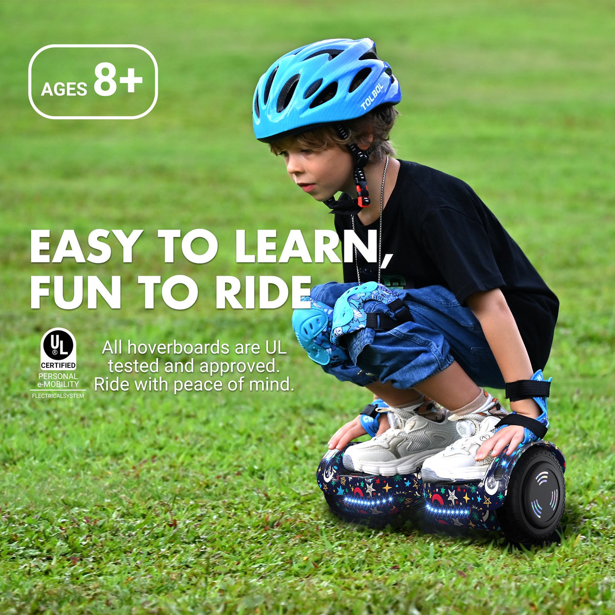 Electric Scooter with Bluetooth Speakers, Hover Off Road Board Electric Scooter with LED Lights & 400W Motor, Kids Scooter with 9MPH Max Speed, Tcdjtc Self-Balance Scooter for Kids