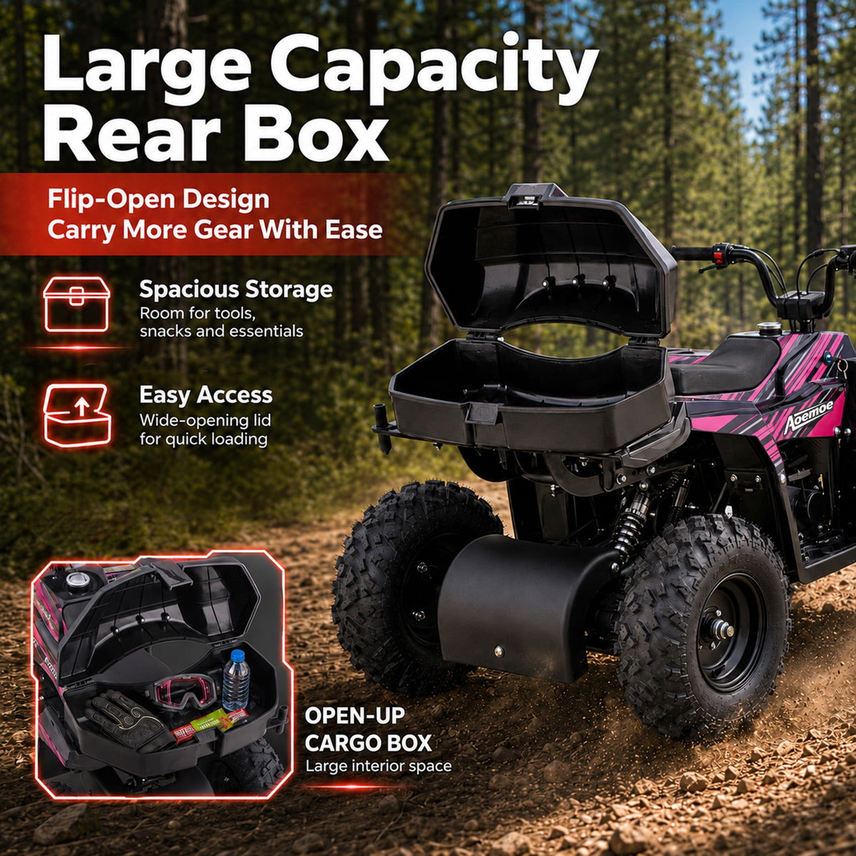 Aoemoe 40cc 4-Stroke Youth Ride-On for Ages 13+, Fuel Powered Pull Start with Front & Rear Disc Brakes, Adjustable Top Speed Up to 15 MPH, Safety Flag & Parental Speed Control, Pink
