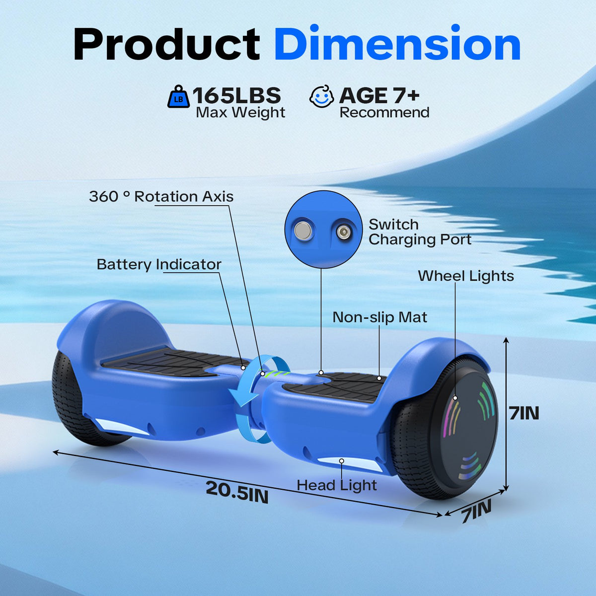 Tcdjtc Hoverboard with Bluetooth and Led Lights, Balance Board for Kids, Kids Outdoor Toys with 9 Mph Max Speed, All Terrain Hoverboard with UL 2272 Safety Standard