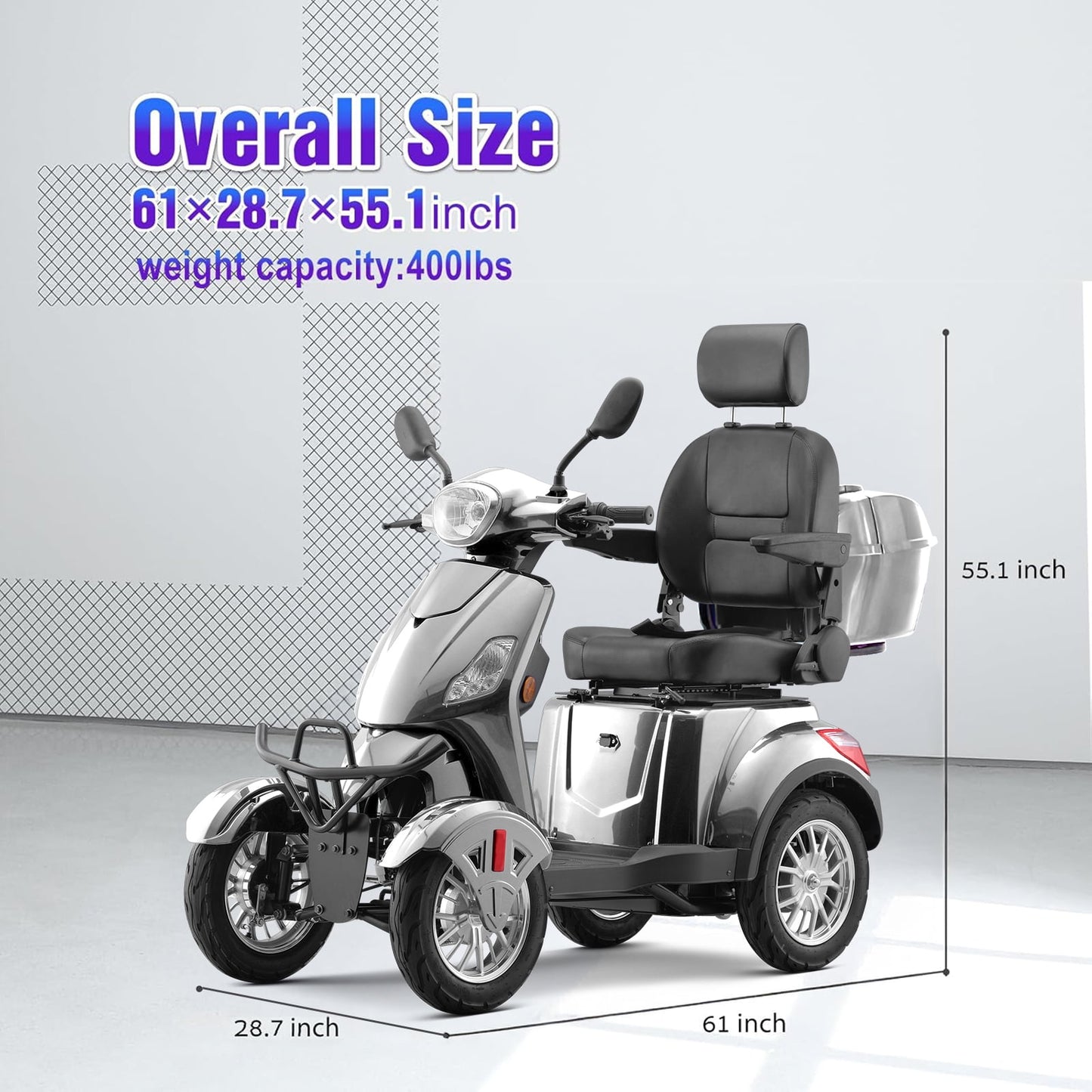 LiltJan Electric Mobility Scooter for Adults Seniors, 4 Wheel All Terrain Heavy Duty Powered Scooter with 800W Motor, 25 Mile Range, Adjustable Speed, Remote Key, Comfortable Ride, Ready to Ride
