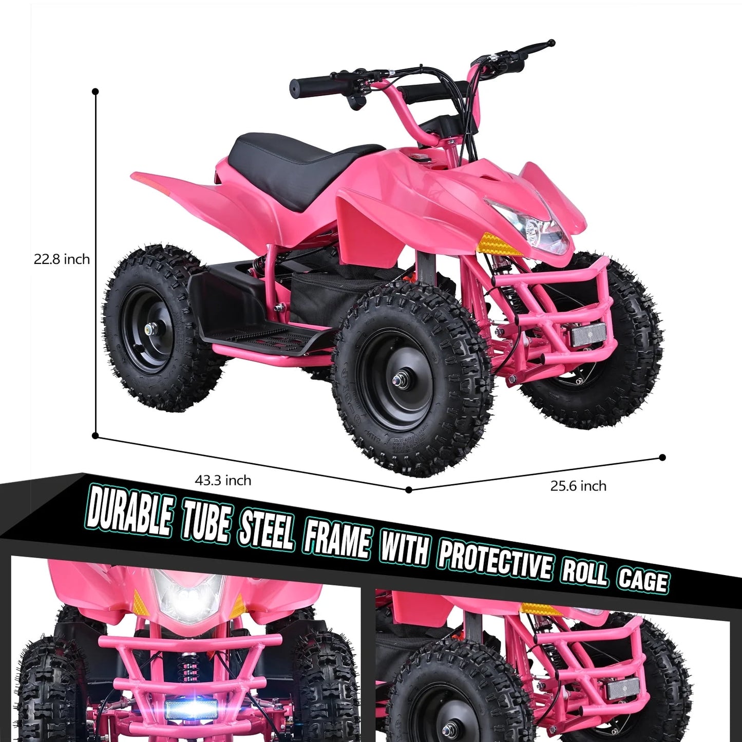 WAWA Electric ATV Dirt Quad,4-Wheeler Bike with 500W Motor,Parent Speed Control,Dual Suspensions, Age 13+(PINK)