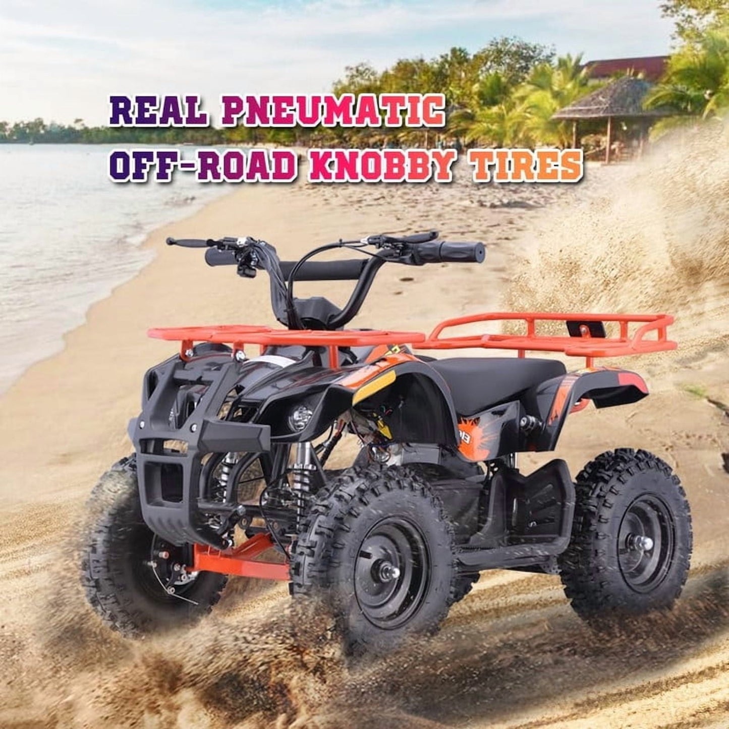 QEASET Electric atv Dirt Quad, 36V 500W Motor, 12-17mph Speed, Twist Grip Acceleration & Hand Operated Disc Brakes,Knobby Air Tires, Multiple Colors, Holiday Gifts