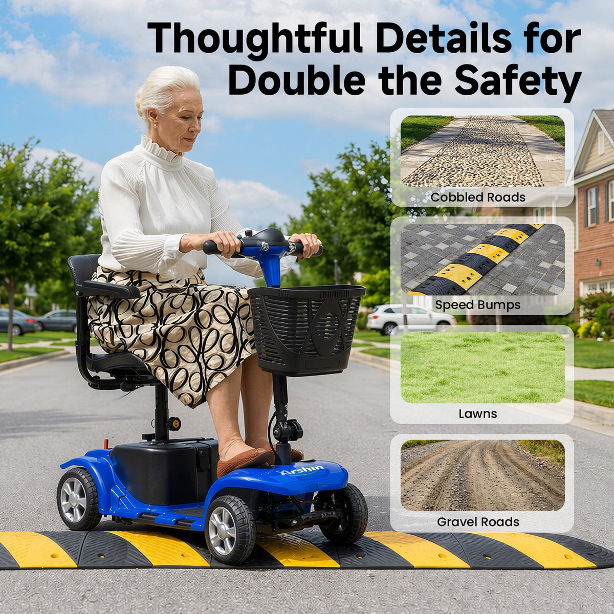 Ostrina Elderly 4-Wheel Mobility Scooter-Removable Battery,All-Terrain Foldable Power Wheelchair for Adults,300 lbs Capacity(Blue)+ FREE Phone & Cup Holders