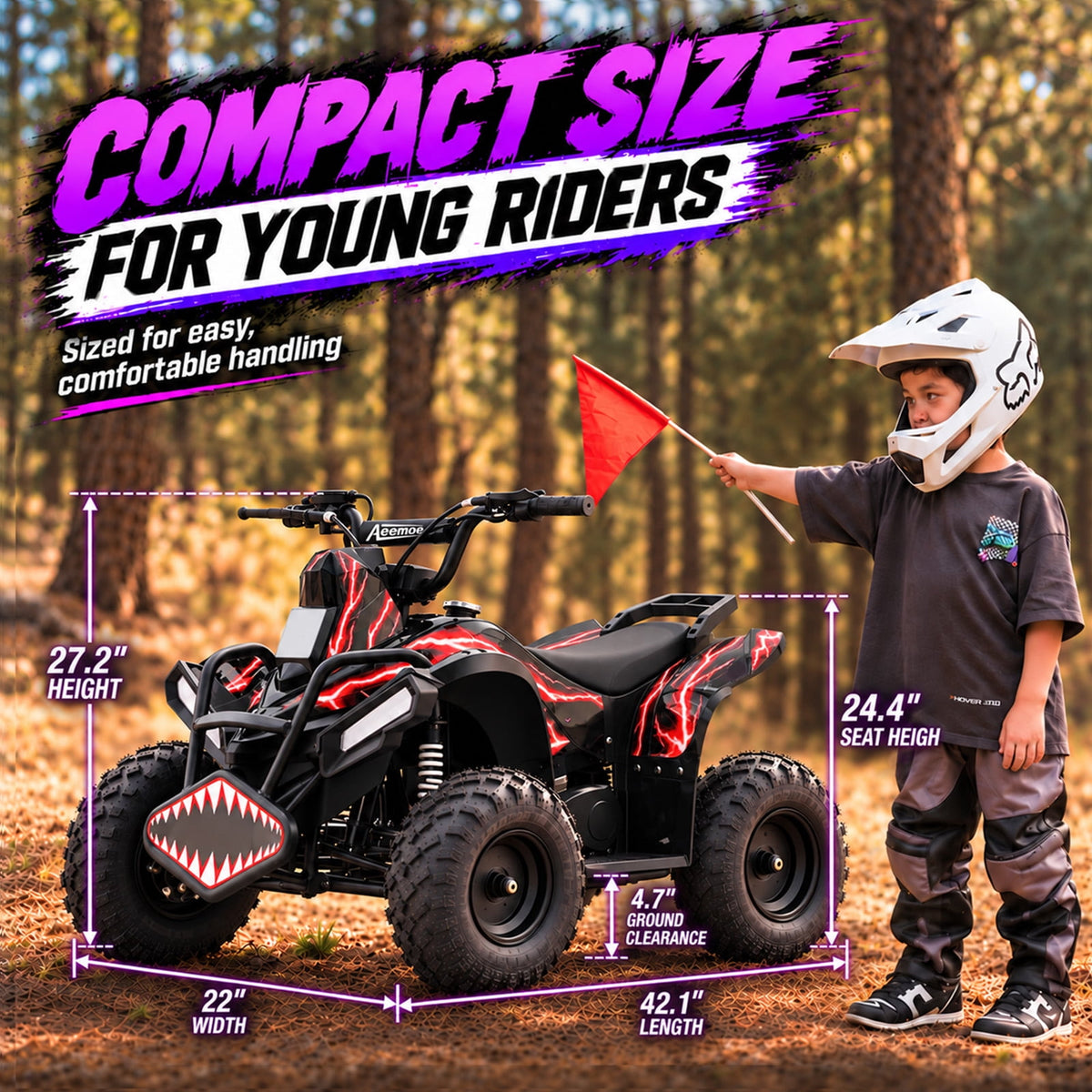 40cc Kid Gas ATV, Gas Powered 4 Wheeler for Kid 6+, 4-Stroke Beginner ATV, Up to 15 MPH, Adjustable Speed, Safety Switches, Front & Rear Brakes - Red