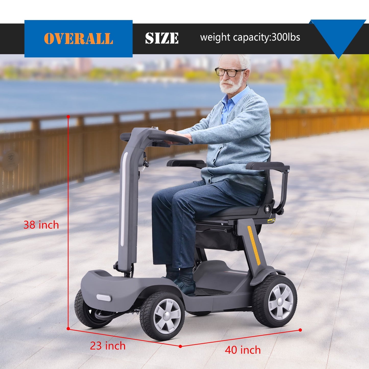 SKRT Foldable Mobility Scooter for Adults & Senior, 4 Wheels Powered Device for Travel, Lightweight and Portable, with LED Strip Light, Storage Bag, Charger Included, No Assemble required