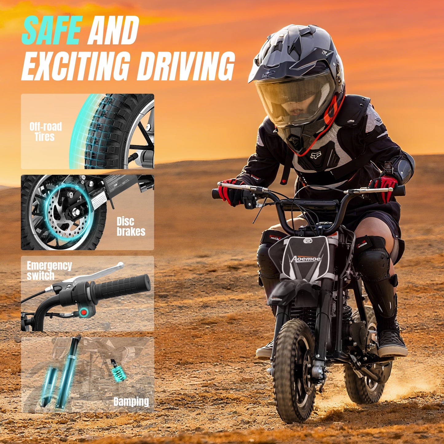 Aoemoe 49cc 2-Stroke Gas Mini Dirt Bike, Off-Road Tires & Disc Brakes, 20mph/160lb, Black