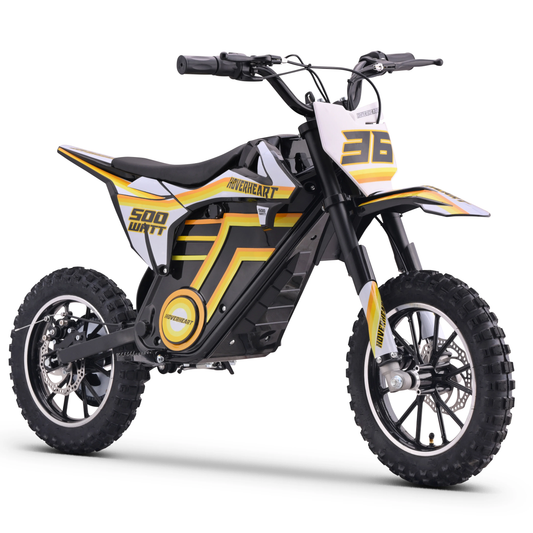 QEASET electric dirt bike, 500W kids dirt bike for Boys Girls Age 8-14, Yellow