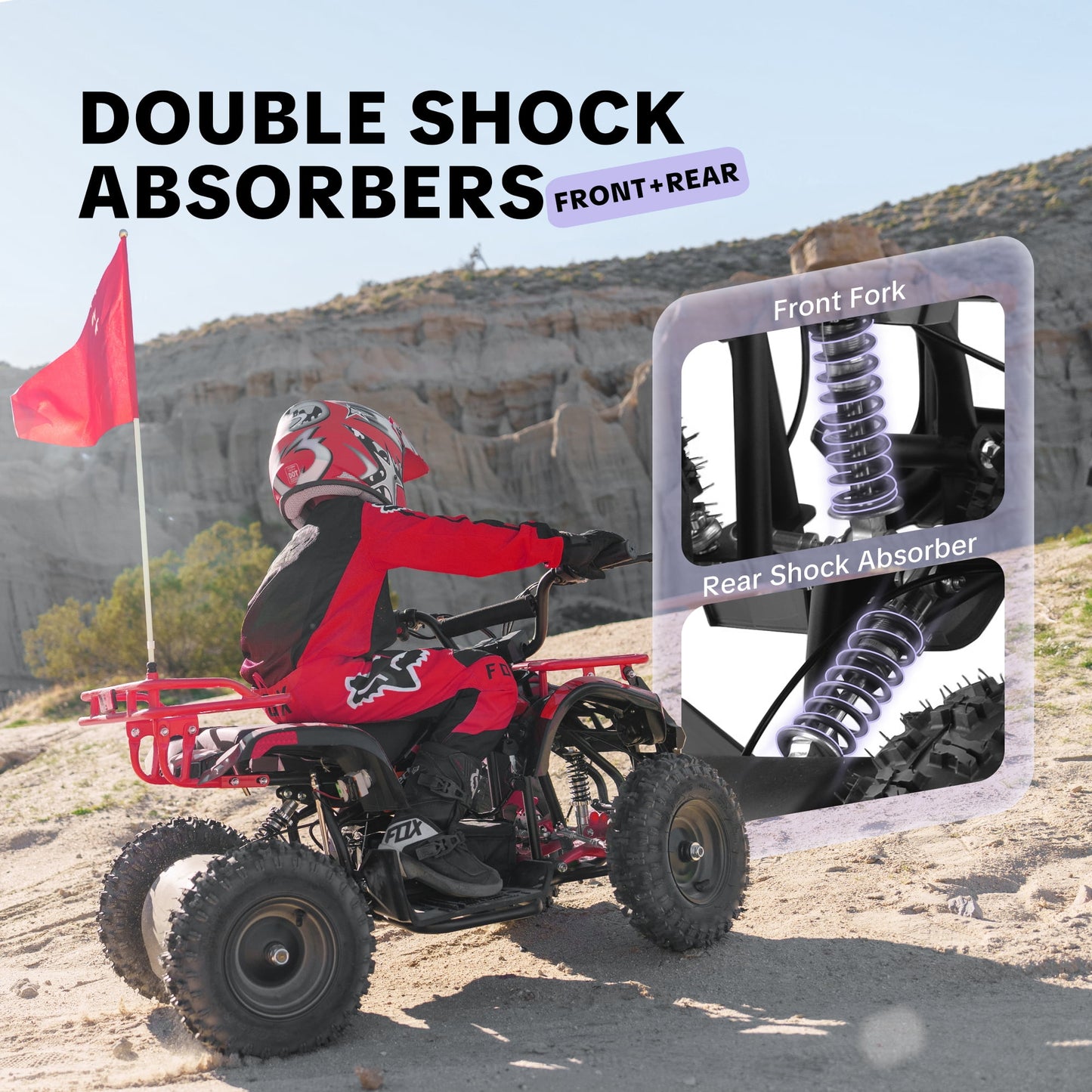 HOVER HEART Electric Dirt Quad, 36V 500W 4-Wheeler, Dual Suspensions, Age 13+