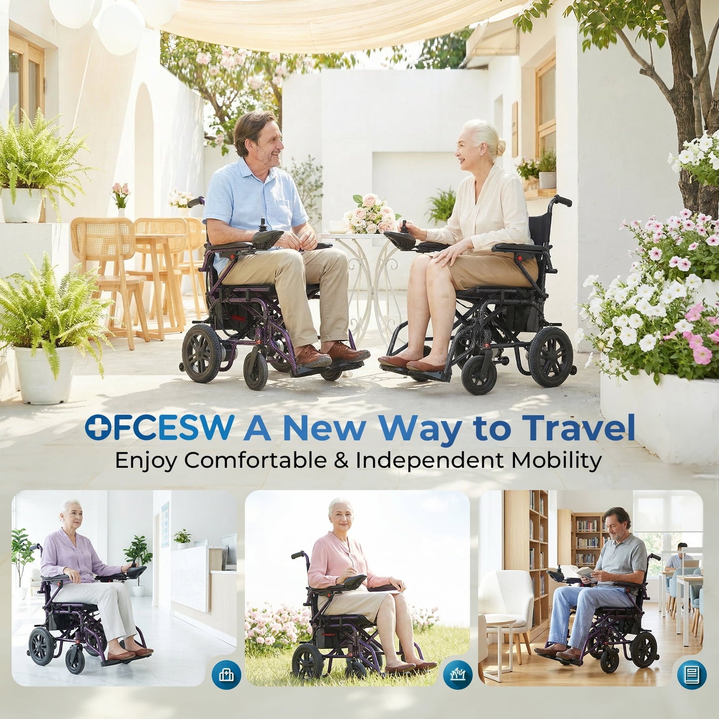 LiltJan Electric Wheelchair for Adults, Lightweight Foldable Motorized Wheelchair with 15-Mile Range, 360° Joystick & All-Terrain Power, Supports 300 lbs, LED Safety Lights, Travel Portable