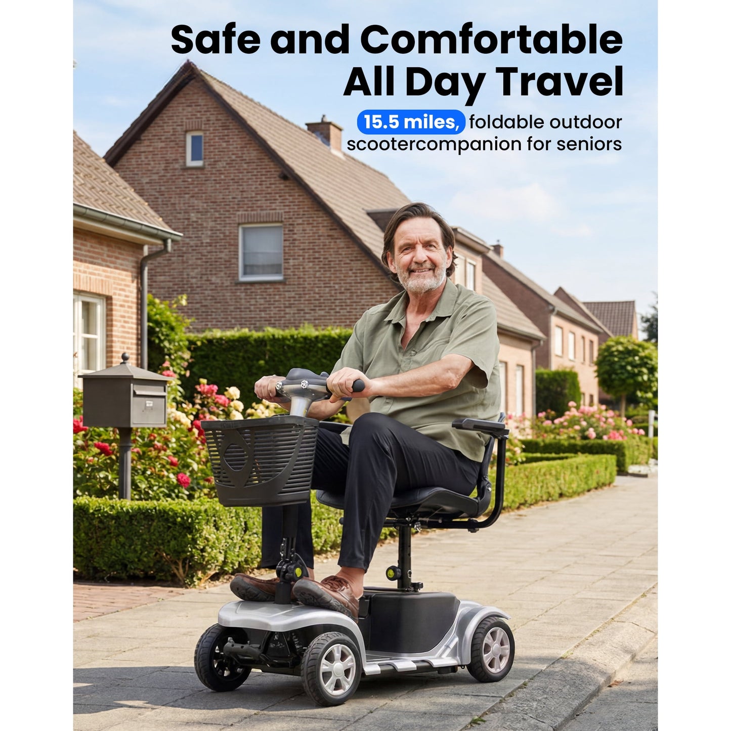 QEASET 4 Wheel Mobility Scooter,Mobility Scooter for Adults, Senior, Electric Powered Chargeable Device for Travel, Gifts for the elderly