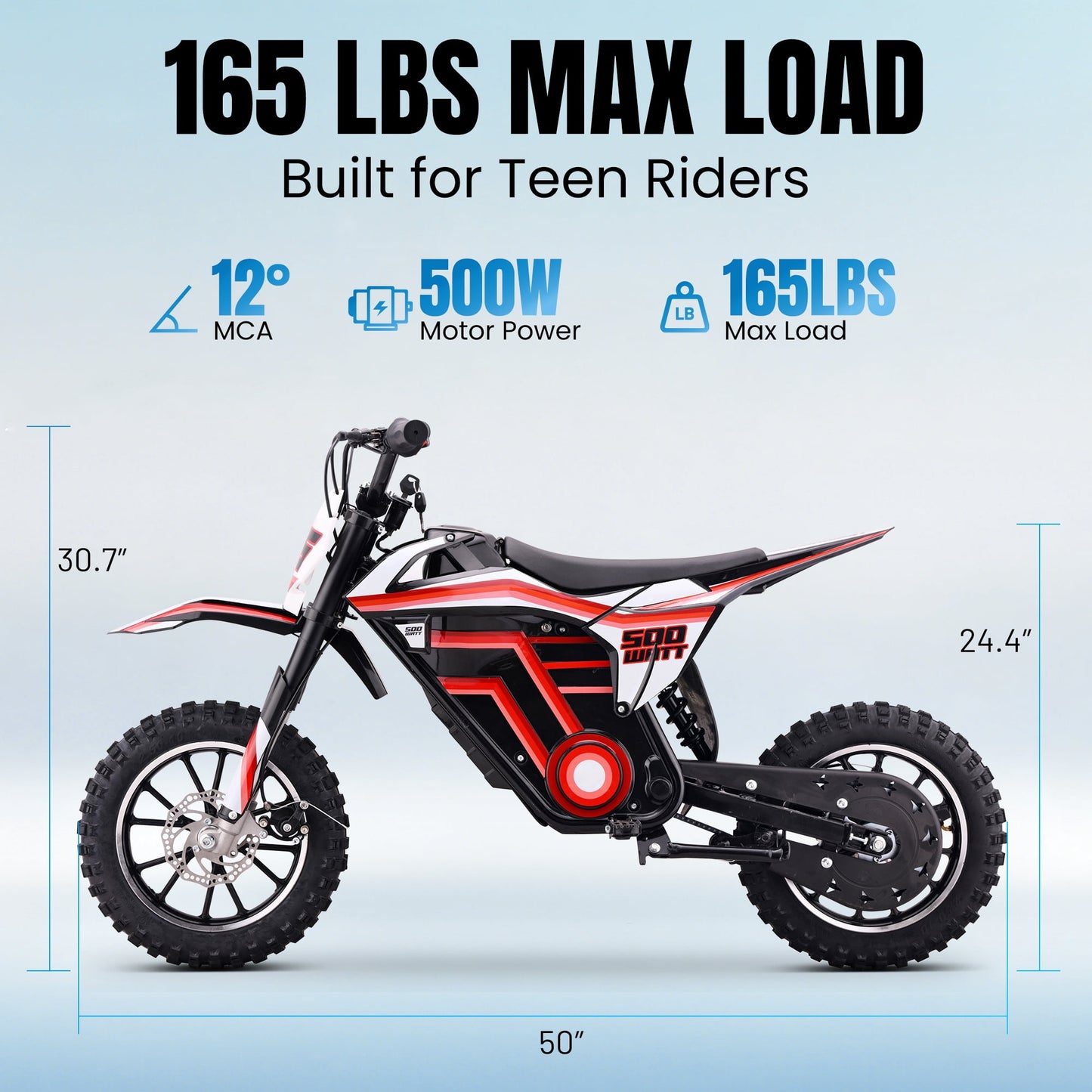 36V Electric Dirt Bike for Kids,IVFJFV 500W Kids Electric Dirt Bike, All Terrain Off-Road E Dirt Bike with Front & Rear Disc Brakes,Dual Speed Mode Max 17.4 MPH,23.6 Miles Long Range,RED