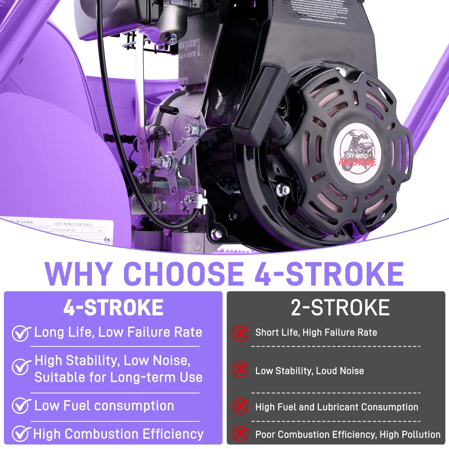 Aoemoe MB001 Gasoline Mini Dirt Bike,4-Stroke 18MPH Off Road Motorcycle, Weight Support Up to 165 LBS - Purple