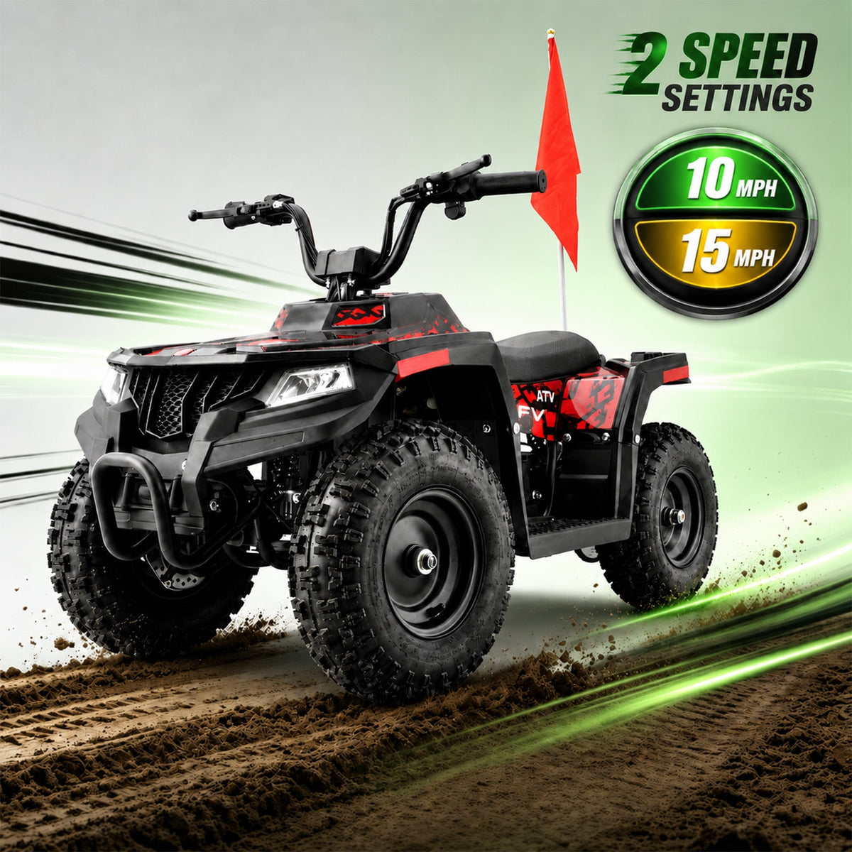 36V Electric 500W Motor 4-Wheeler with Front & Rear Suspension, IVFJFV Electric 4-wheel Off-Road Tires & Safety Flag & LED Headlights,Power Ride on Car for 13+