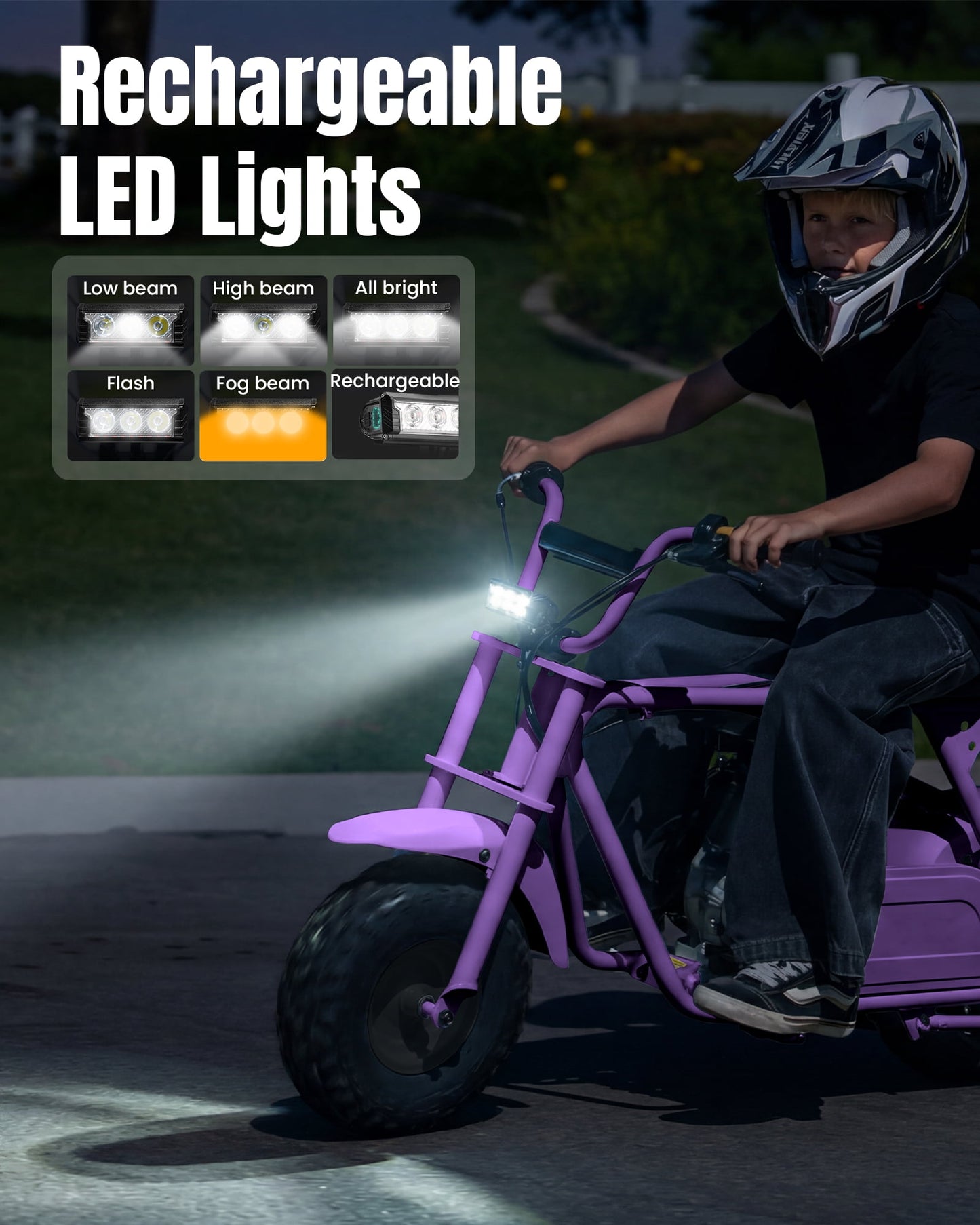 QEASET 105cc Gas Mini Dirt Bike, 4-Stroke 3HP Engine, Off-Road Ride-On Mini Bike, Ages 16+, Top Speed 25 mph, 200 lb Capacity, Purple