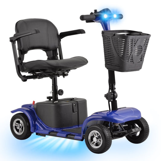 Aoemoe 4 Wheels Mobility Scooter for Adults, Senior Electric Powered Chargeable Device for Travel, Lightweight and Portable, with LED Headlights and Basket, Charger Included (Blue)