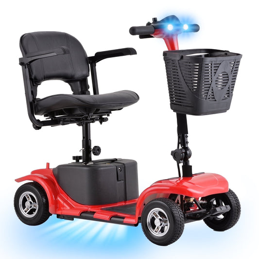 Aoemoe 4 Wheels Mobility Scooter for Adults, Senior Electric Powered Chargeable Device for Travel, Lightweight and Portable, with LED Headlights and Basket, Charger Included (Red)