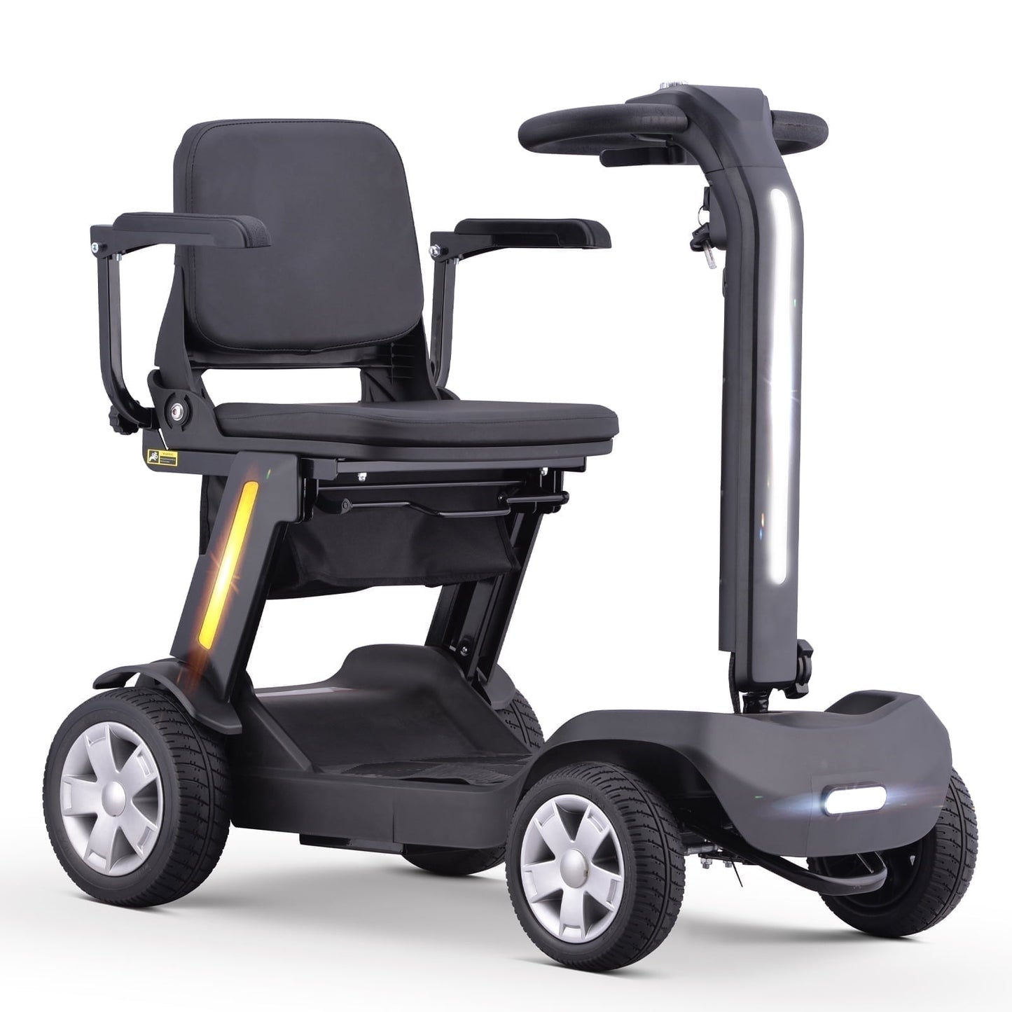 4 Wheels Mobility Scooter for Adults & Senior, Foldable Lightweight Powered Device for Travel, with LED Strip Light, Storage Bag, Charger Included, No Assemble Required (Black)