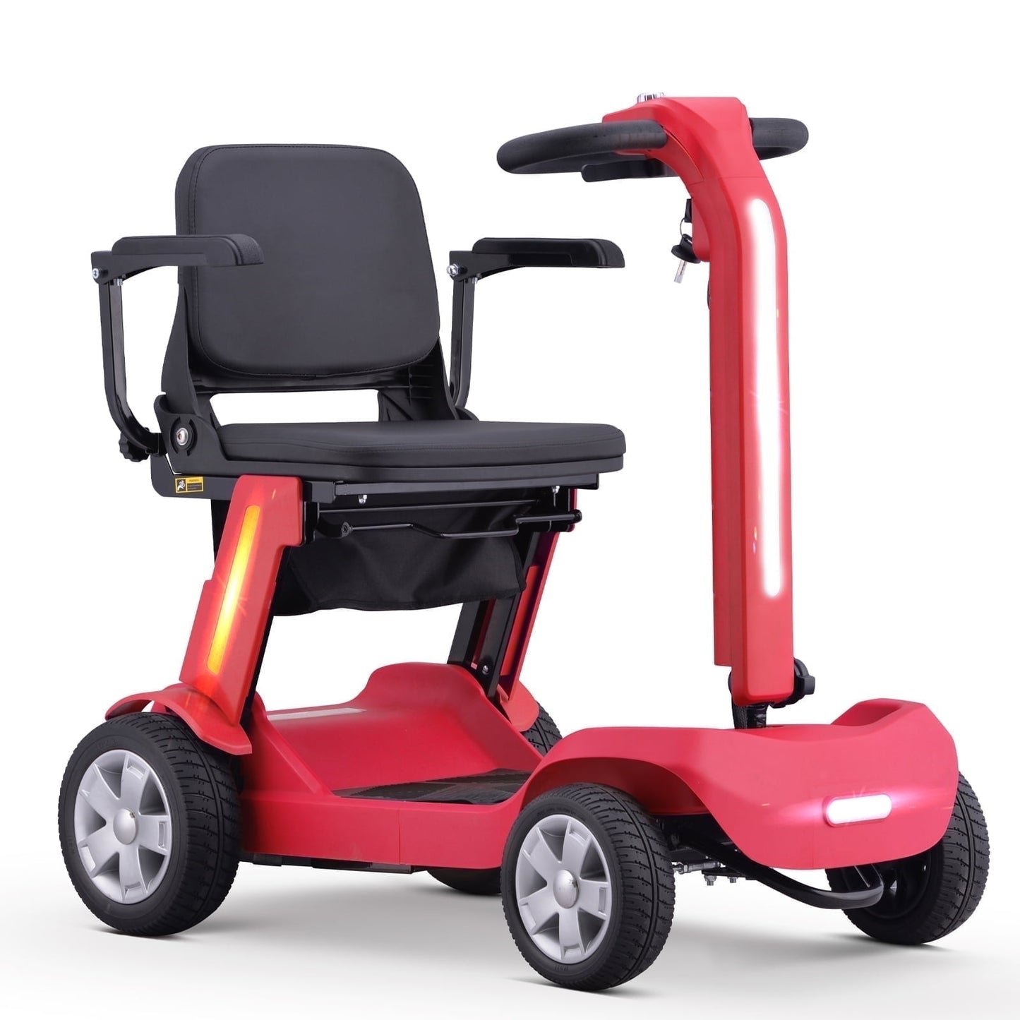 4 Wheels Mobility Scooter for Adults & Senior, Foldable Lightweight Powered Device for Travel, with LED Strip Light, Storage Bag, Charger Included, No Assemble Required (Red)