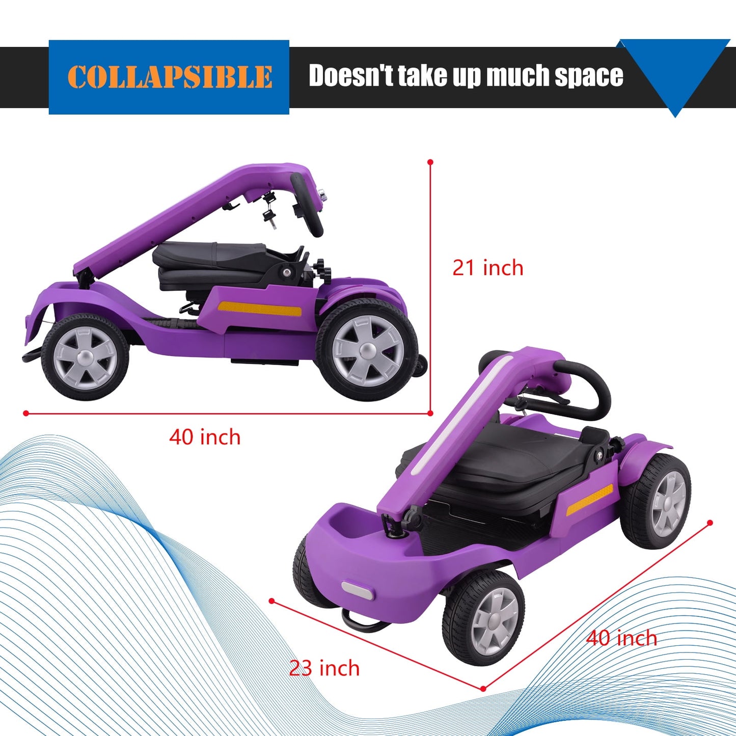 SKRT Foldable Mobility Scooter for Adults & Senior, 4 Wheels Powered Device for Travel, Lightweight and Portable, with LED Strip Light, Storage Bag, Charger Included, No Assemble required