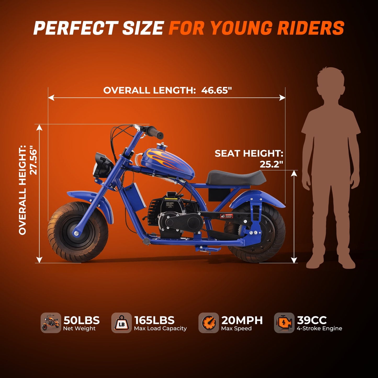 Aoemoe 40cc Dirt Bike up to 18 mph, 27 Miles Long Range, ,4-Stroke,Max 165 Lbs, BLUE