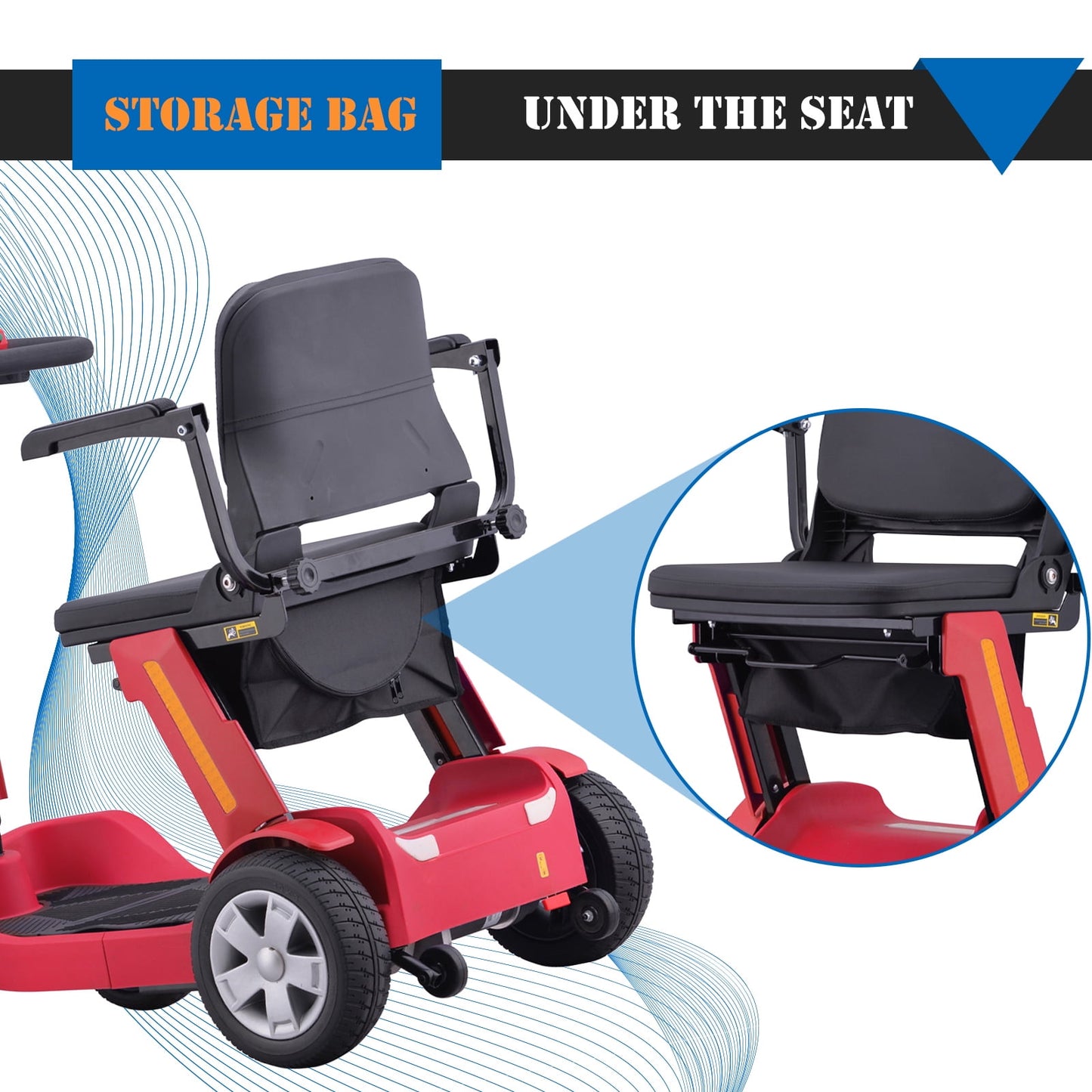 SKRT Foldable Mobility Scooter for Adults & Senior, 4 Wheels Powered Device for Travel, Lightweight and Portable, with LED Strip Light, Storage Bag, Charger Included, No Assemble required