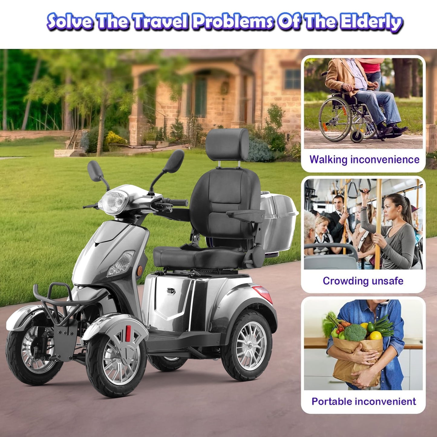 LiltJan Electric Mobility Scooter for Adults Seniors, 4 Wheel All Terrain Heavy Duty Powered Scooter with 800W Motor, 25 Mile Range, Adjustable Speed, Remote Key, Comfortable Ride, Ready to Ride
