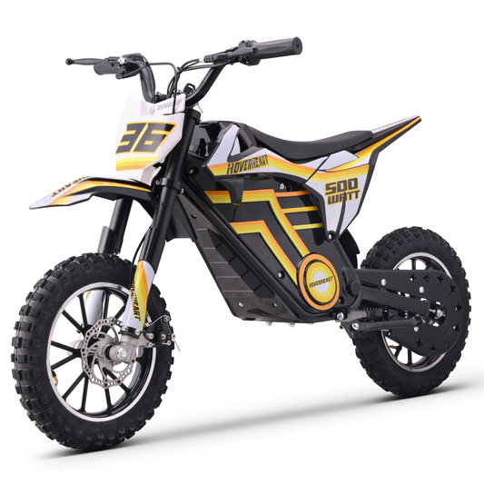 Aoemoe Motorcycle, Motorized Dirt Bikes for kids 8-14, 36V 500W – 15 MPH Top Speed, Dual Suspension, Yellow