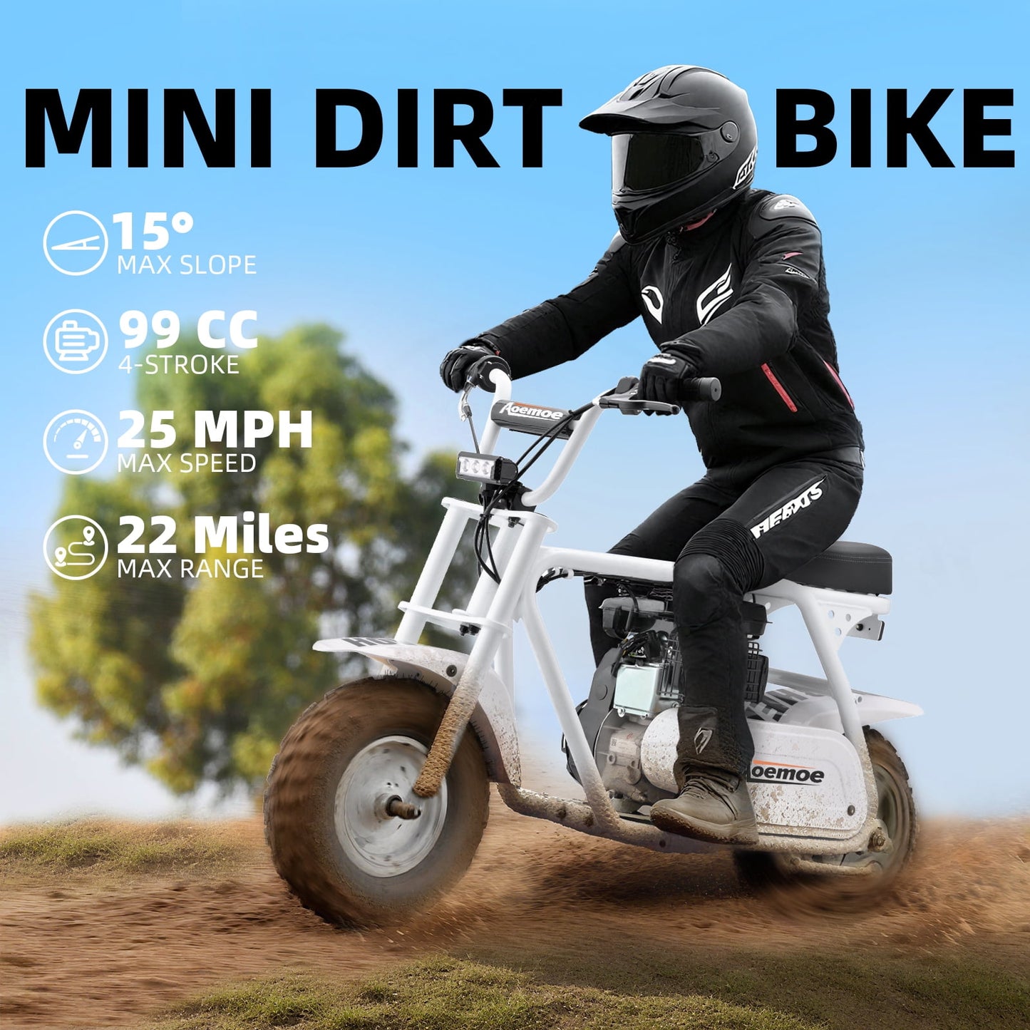Mini Bike, Gas Dirt Bike, Minibike, Gas Powered Mini Bikes for Adults, 99cc-4 Stroke Pit Bikes with Led, Dirtbike Max Load 200 Lbs, Speed 34.5 KM/H, Perfect Gift