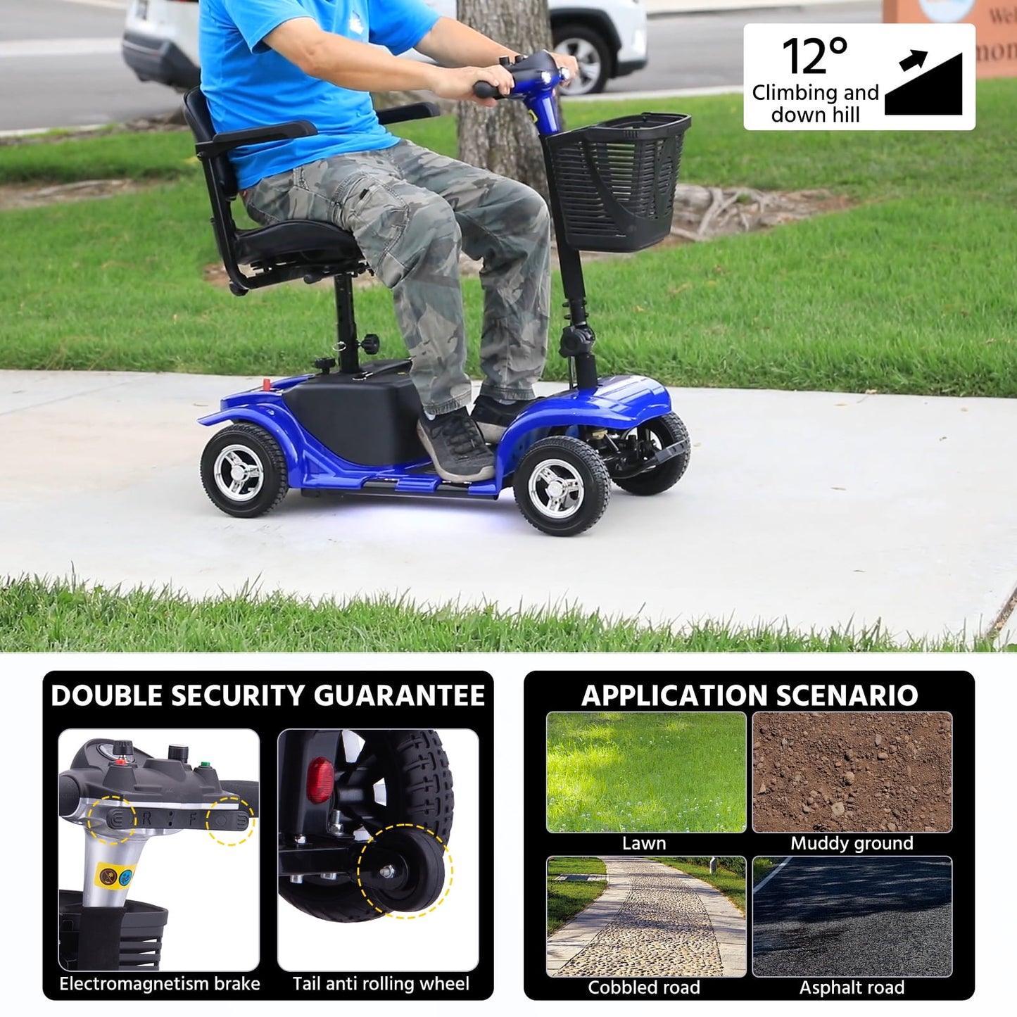 Aoemoe 4 wheeled Elderly Mobility Scooters are Suitable for the Elderly&Adult(Sliver)