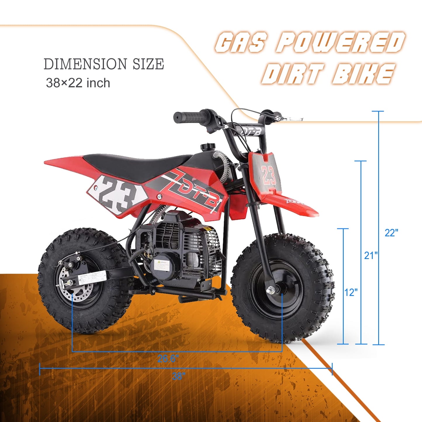 Arshin 50cc 2-Stroke Gas Dirt Bike for Kids,20 MPH Mini Pit Bike with Off-Road Tires & Disc Brakes,Soft Spring Seat,160 Lbs Max Load(Red)
