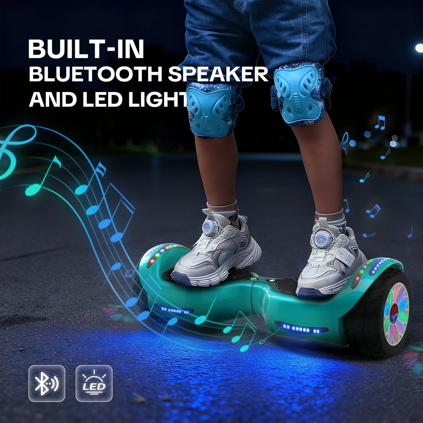 MOSTA All Terrain Self-Balance Scoote ,Electric Scooter Board for Kids & Adults with Bluetooth and Led Lights,6.5 inch,165 lbs capacity Perfect Gift