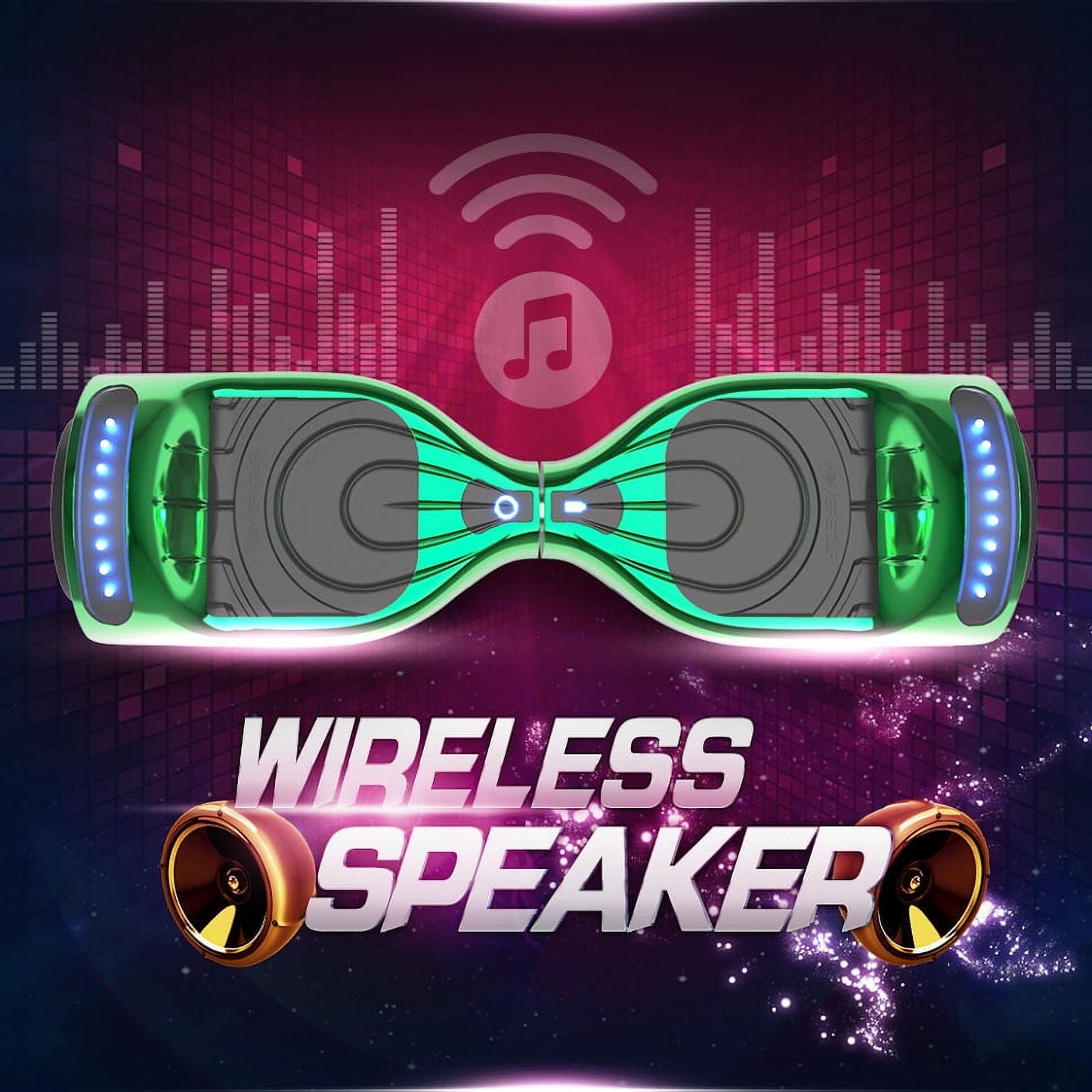 Flash Wheel Hoverboard 6.5" Bluetooth Speaker with LED Light Self Balancing Wheel Electric Scooter, Chrome Green