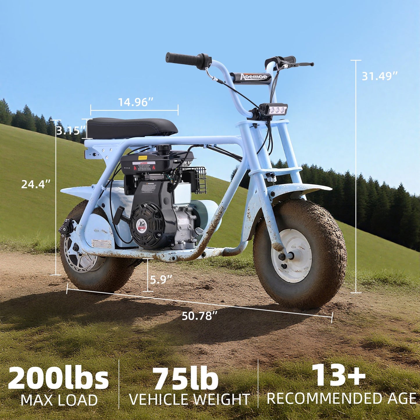 MOSTA  Mini Bike, Gas Dirt Bike, Minibike, Gas Powered Mini Bikes for Adults, 99cc-4 Stroke Pit Bikes with Led, Dirtbike Max Load 200 Lbs, Speed 34.5 KM/H, Perfect Gift