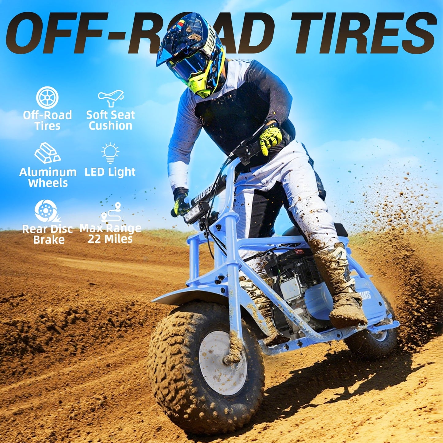 Aoemoe MB001 Gas Powered Mini Dirt Bike 99CC for Teens and Adults, 22MPH Off Road Motorcycle, Weight Support Up to 200 LBS - Blue