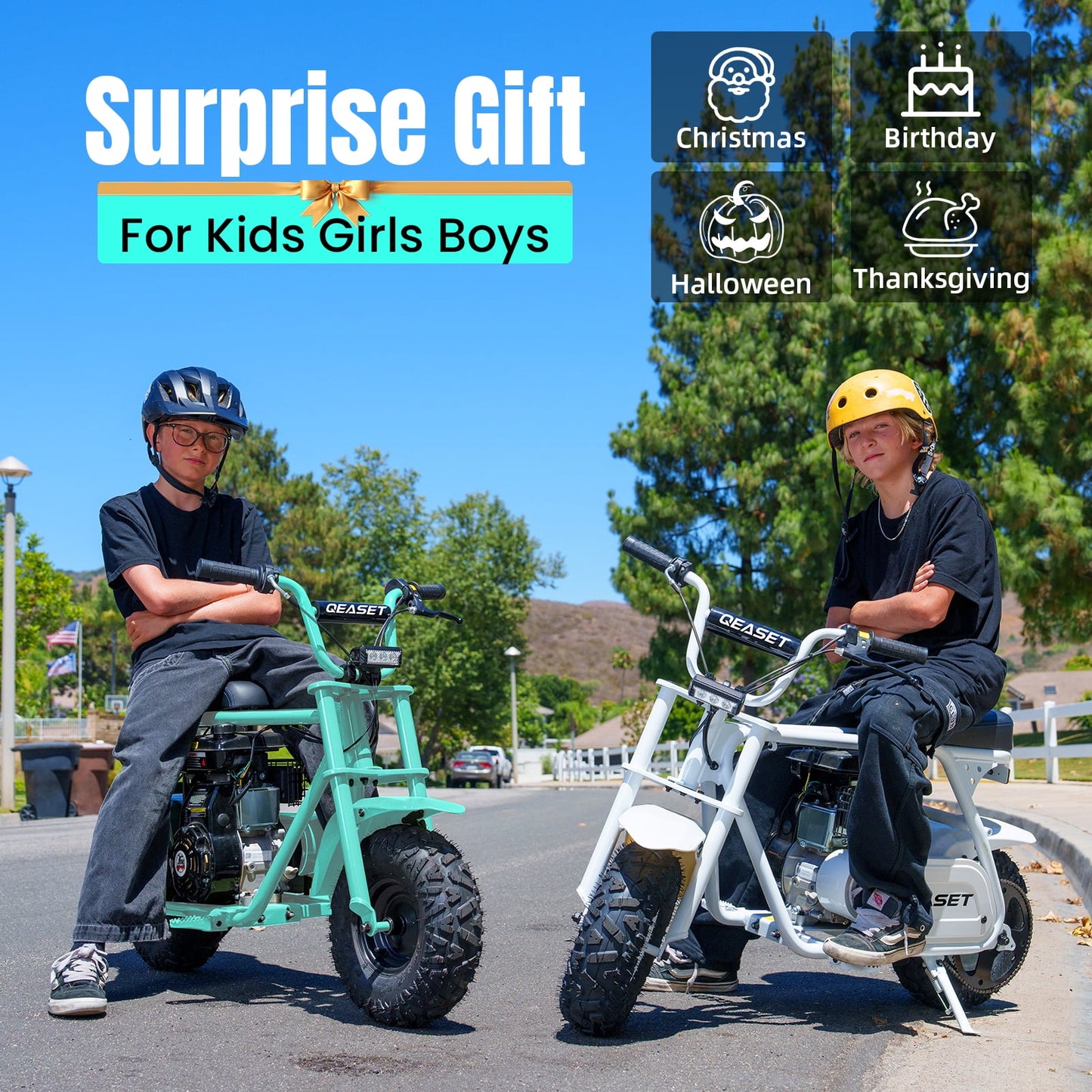QEASET Mini Dirt Bike – 30 km/h 4-Stroke Off-Road Motorcycle for Teens & Adults,Teal