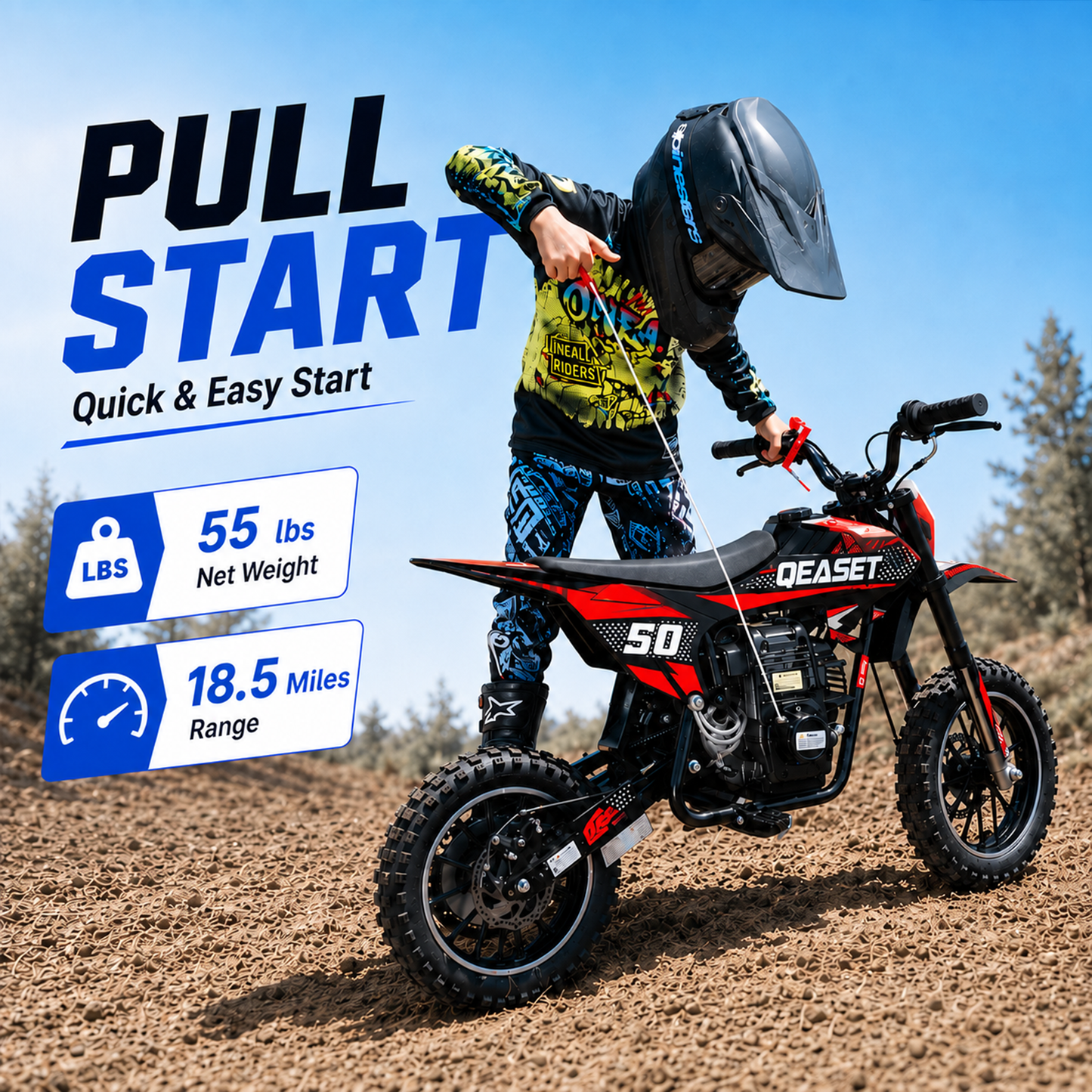 QEASET Mini Gas Powered Ride-On Motorcycle, 39CC 4-Stroke Engine with Disc Brakes, 20 MPH Top Speed, 6.3" Ground Clearance, Supports Up to 165 lbs, Minimal Assembly, Red