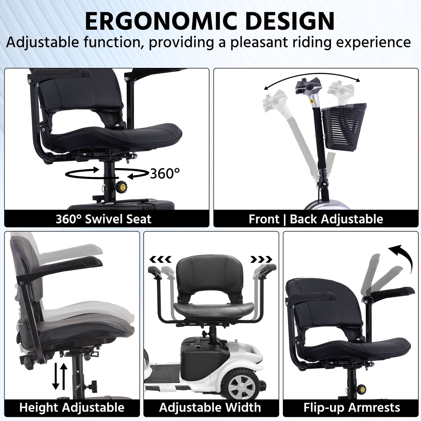 Arshin Improve 4 Wheel Mobility Scooter for Seniors,Foldable Powered Mobile Wheelchair for Adult 300lbs,Silver
