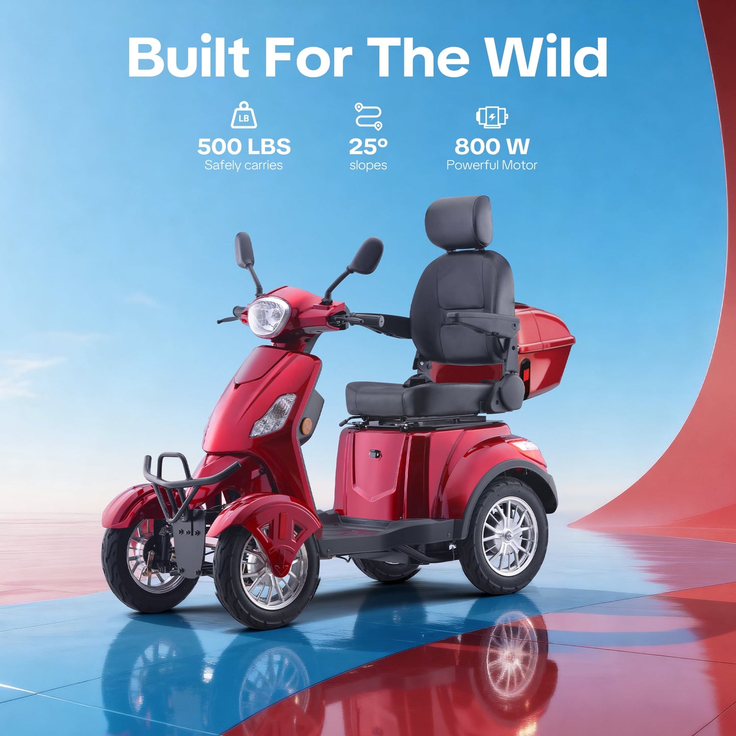 Arshin Mobility Scooters for Seniors & Adults,500lbs Capacity Heavy Duty Electric Mobility Scooters with 4 Wheels,800W Long Range Battery and Speed Adjust Medical Scooter(Red)