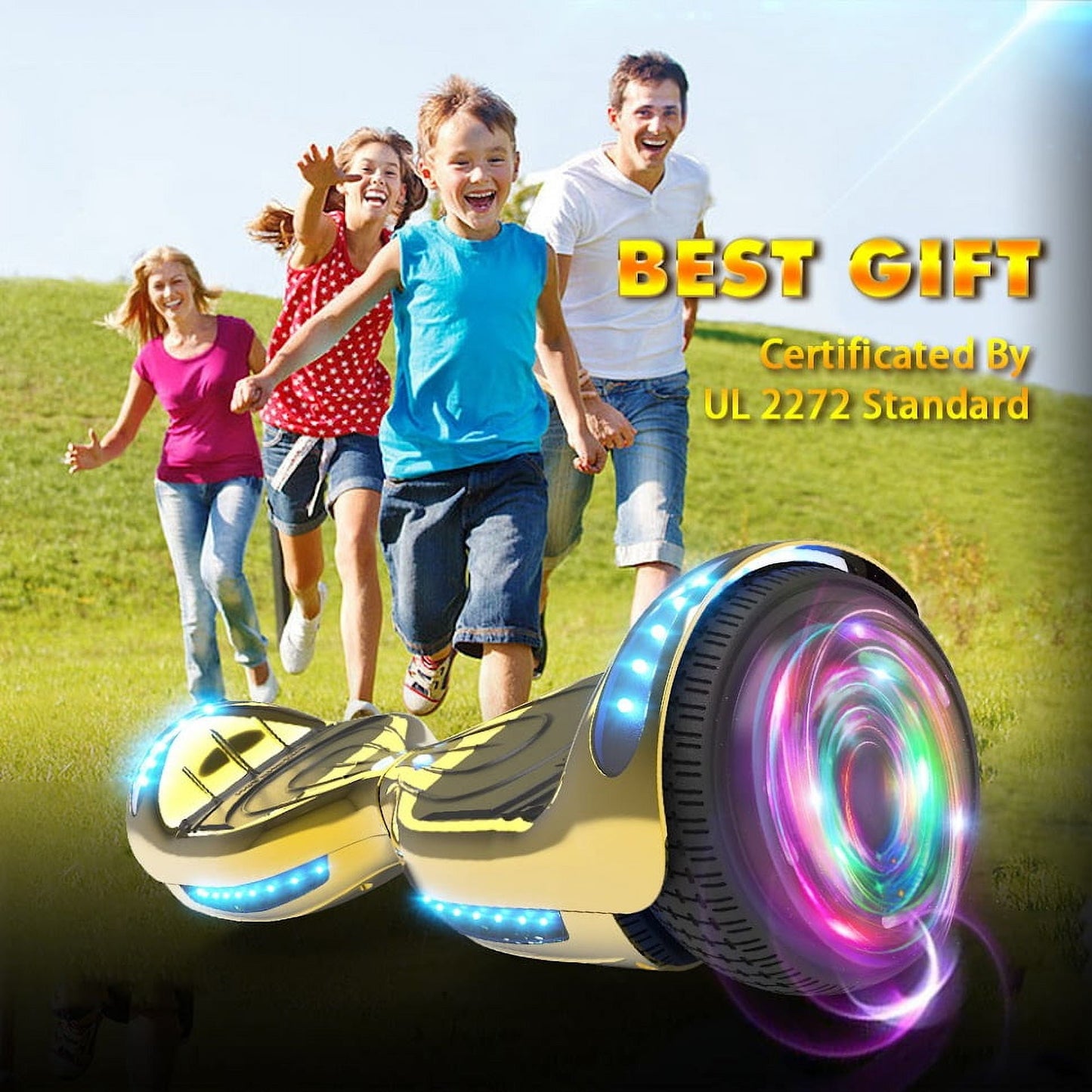 Hoverstar Flash Wheel Hoverboard 6. 5 In. Bluetooth Speaker with LED Light Self Balancing Wheel Electric Scooter, Chrome Gold