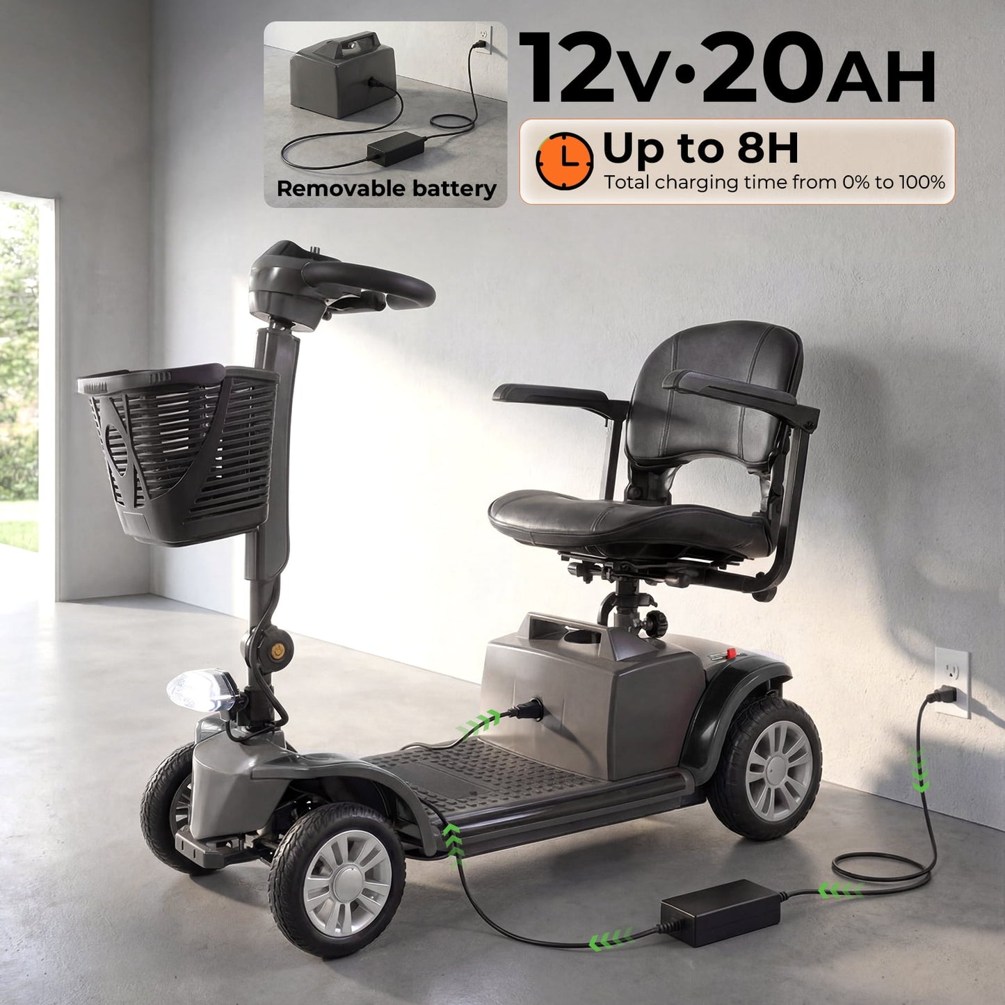 Arshin Senior-Friendly Mobility Scooter,Easy-to-Use and Lightweight Foldable,300lbs,Black