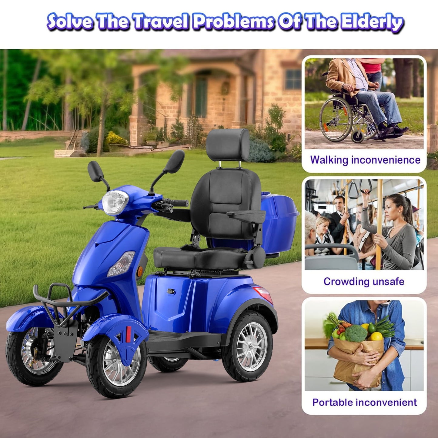 SKRT Electric Large 4 Wheel Mobility Scooters, Heavy Duty Wheelchair Device, 400 LBS Capacity for Seniors & Adults, Speed Adjust, Remote Key, Assembled In US, Receive Ready to Ride