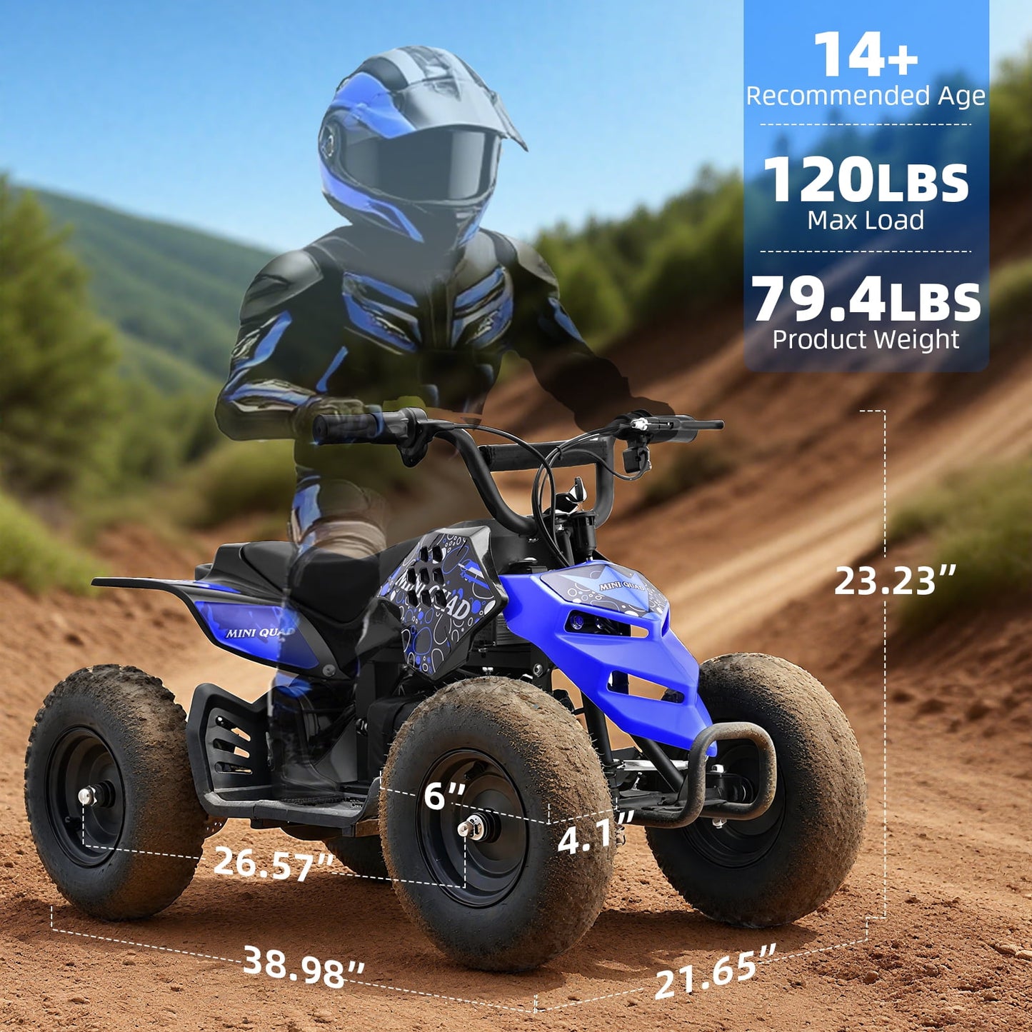 Aoemoe Electric ATV, Dirt Quad 4 Wheelers Vehicle 15V Kids Quad Bike, Monster Insect, Gift Giving