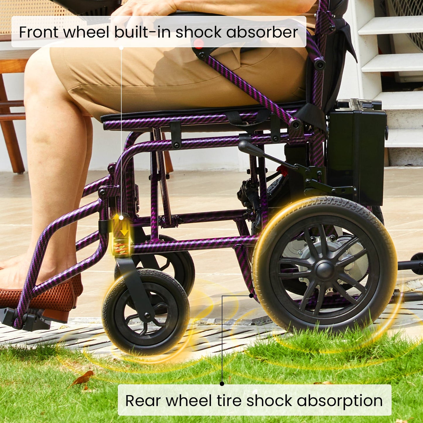 Arshin Electric Wheelchairs for Adults 20+ Miles Range,Silent Electric Wheelchair Lightweight Foldable with 360°Joystick,All Terrain Dual Motors,286+ lbs Capacity(Purple)