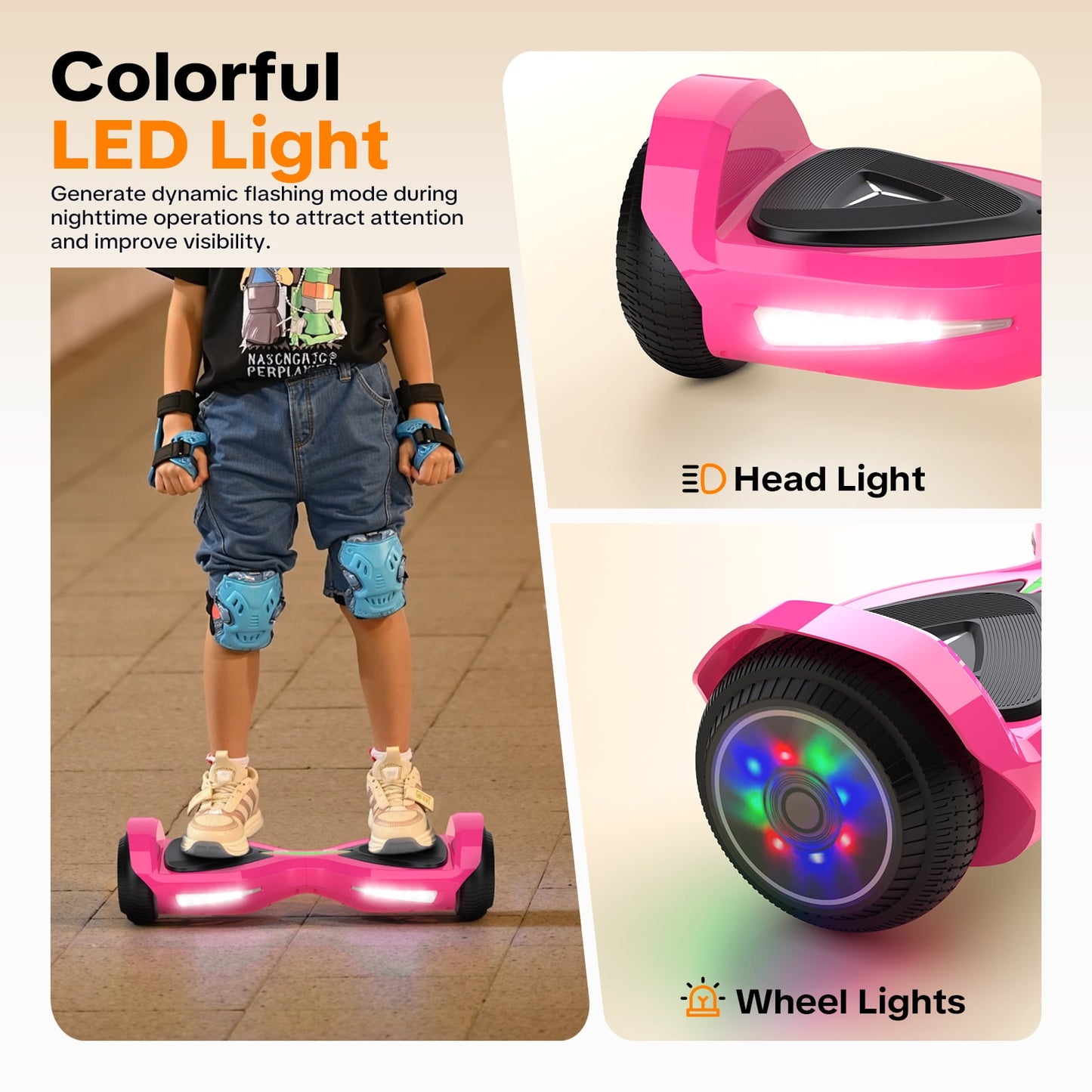 MOSTA All Terrain Self-Balance Scoote ,Electric Scooter Board for Kids & Adults with Bluetooth and Led Lights,6.5 inch, 9 Miles Max 165 lbs capacity Perfect Gift