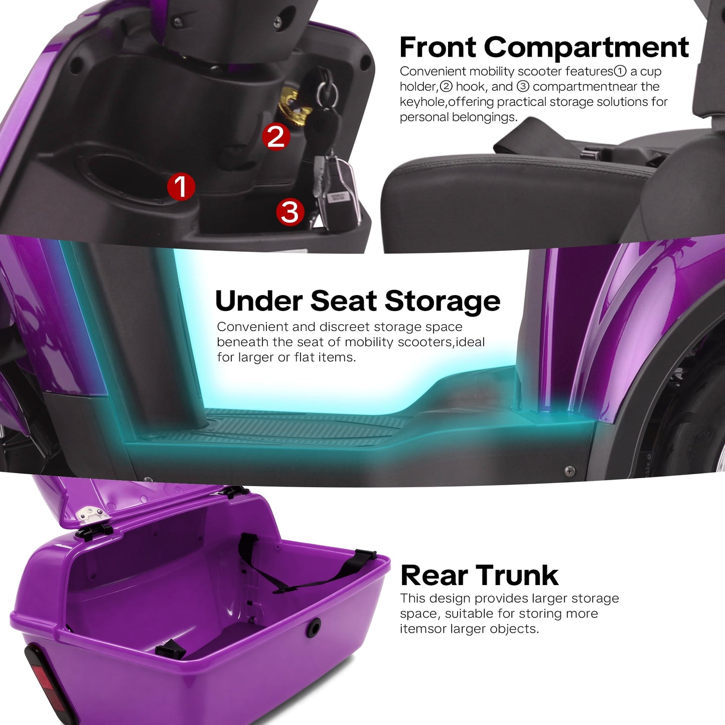 Upgrade Heavy Duty 4 Wheel Mobility Scooters for Seniors & Adults 500lbs Capacity,Arshin 800W All Terrain Fast Mobility Scooter for Travel,Electric Powered Chair,25 Miles Rang,Remote Key(Purple)