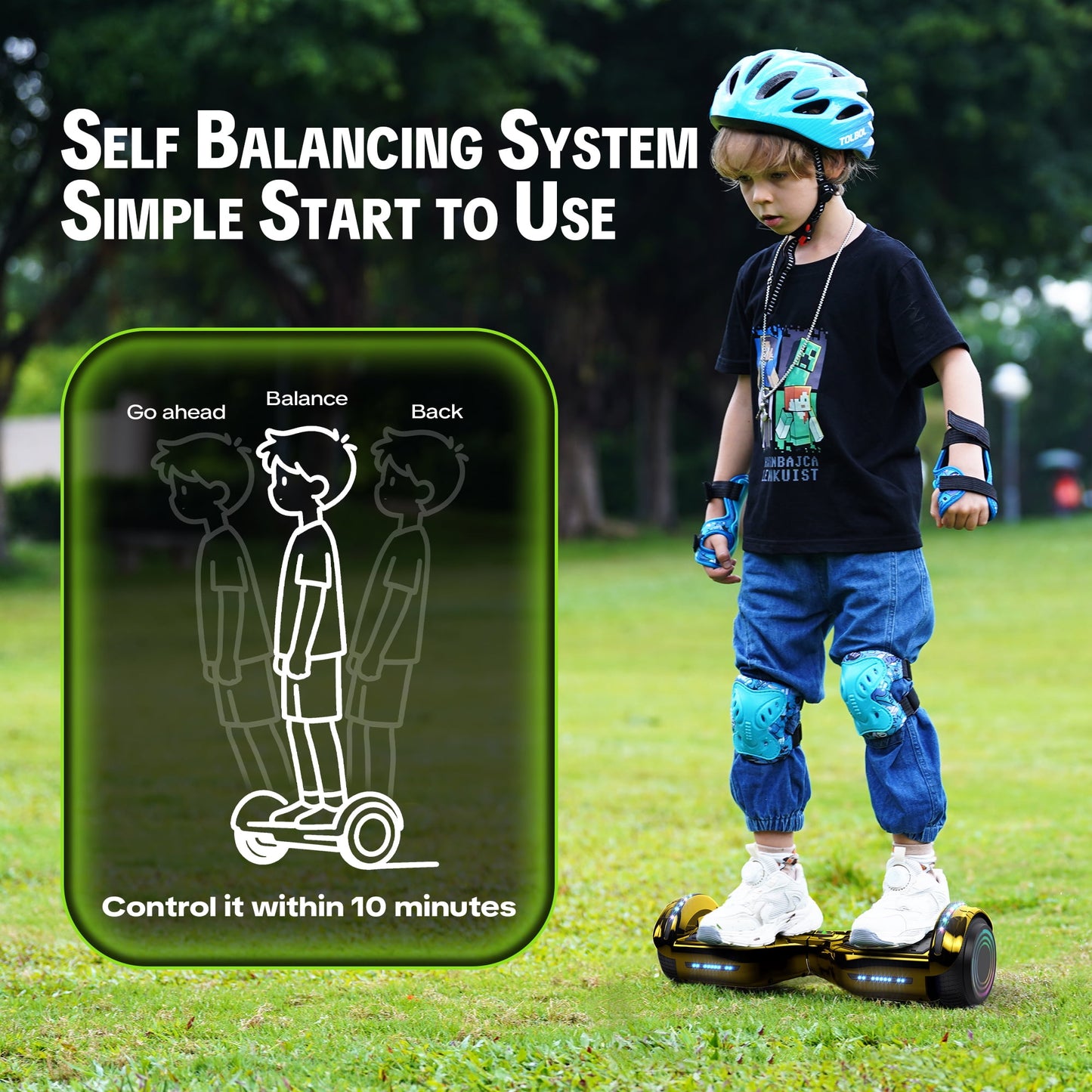 Hover Off Road Board Electric Scooter with LED Lights & 400W Motor, Kids Scooter with 9MPH Max Speed, Electric Scooter with Bluetooth Speakers, Tcdjtc Self-Balance Scooter for Kids